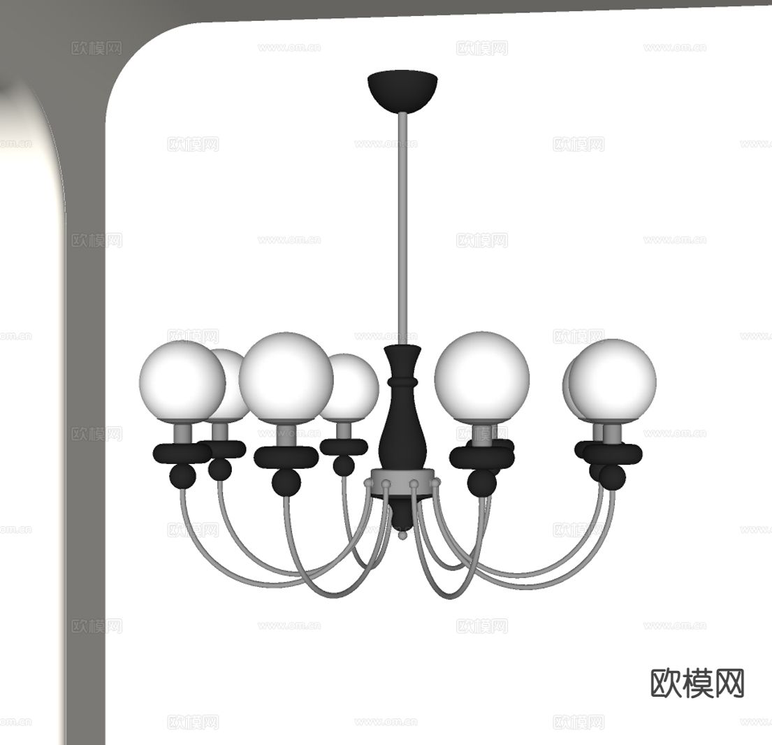 法式吊灯su模型