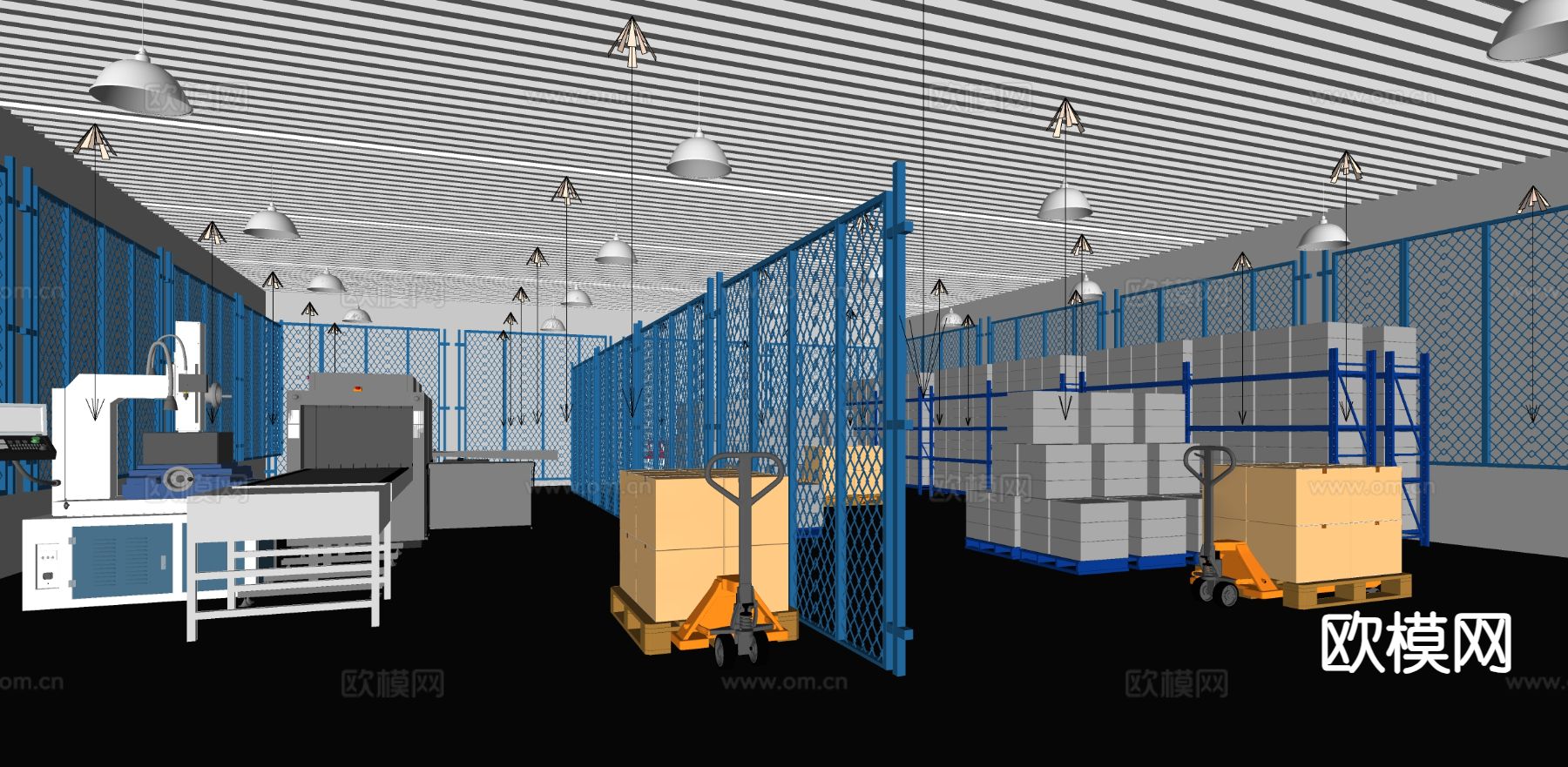 现代工厂车间 仓库su模型