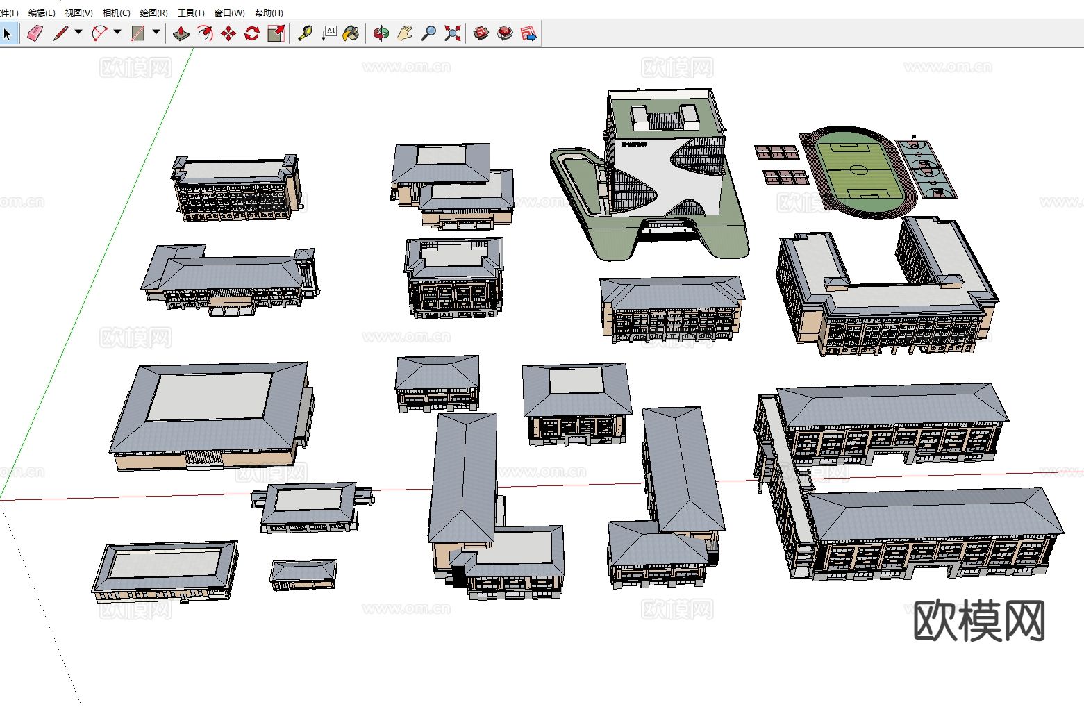 学校 教学楼 宿舍楼su模型