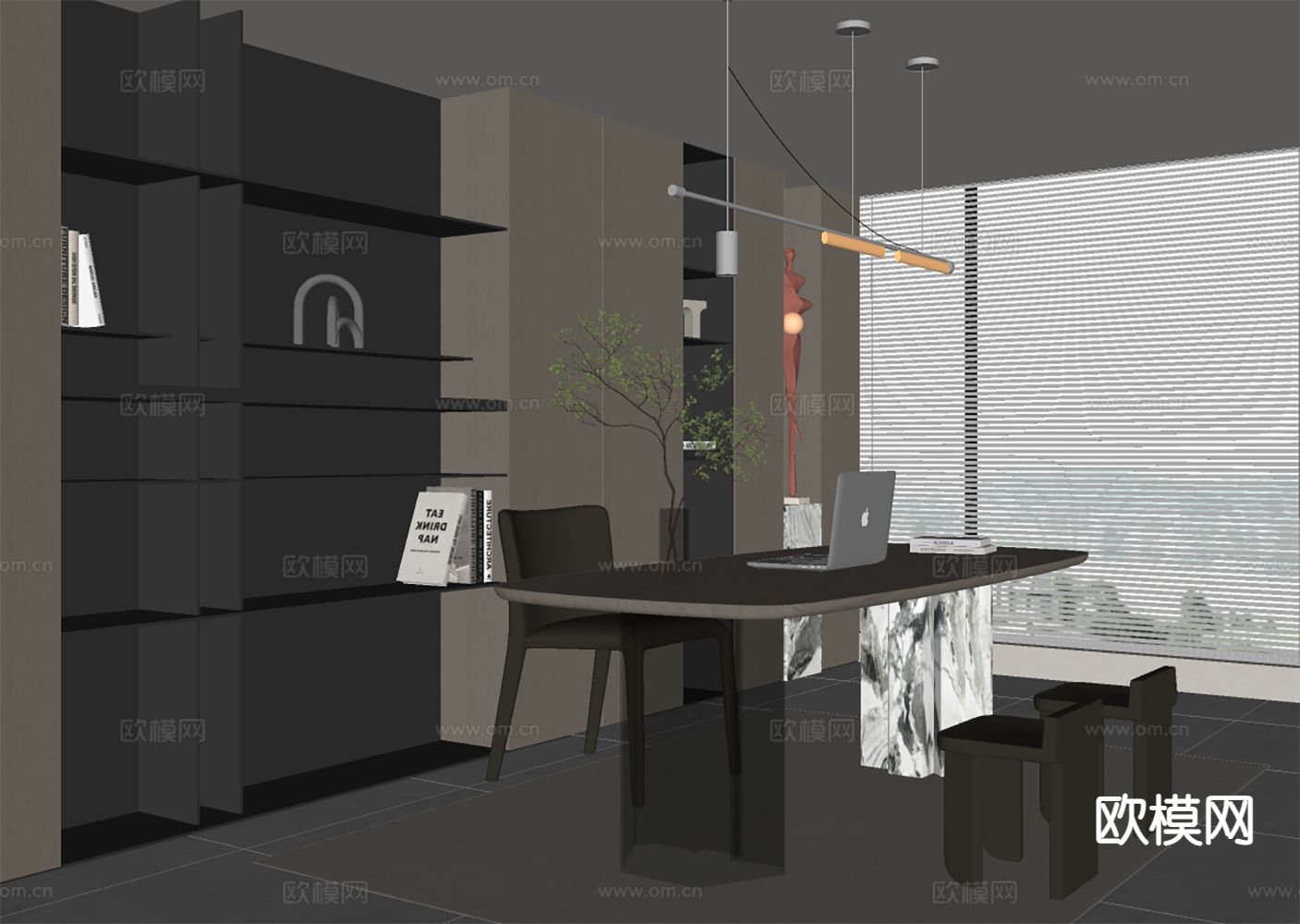 意式家居书房su模型下载（渲染图1）