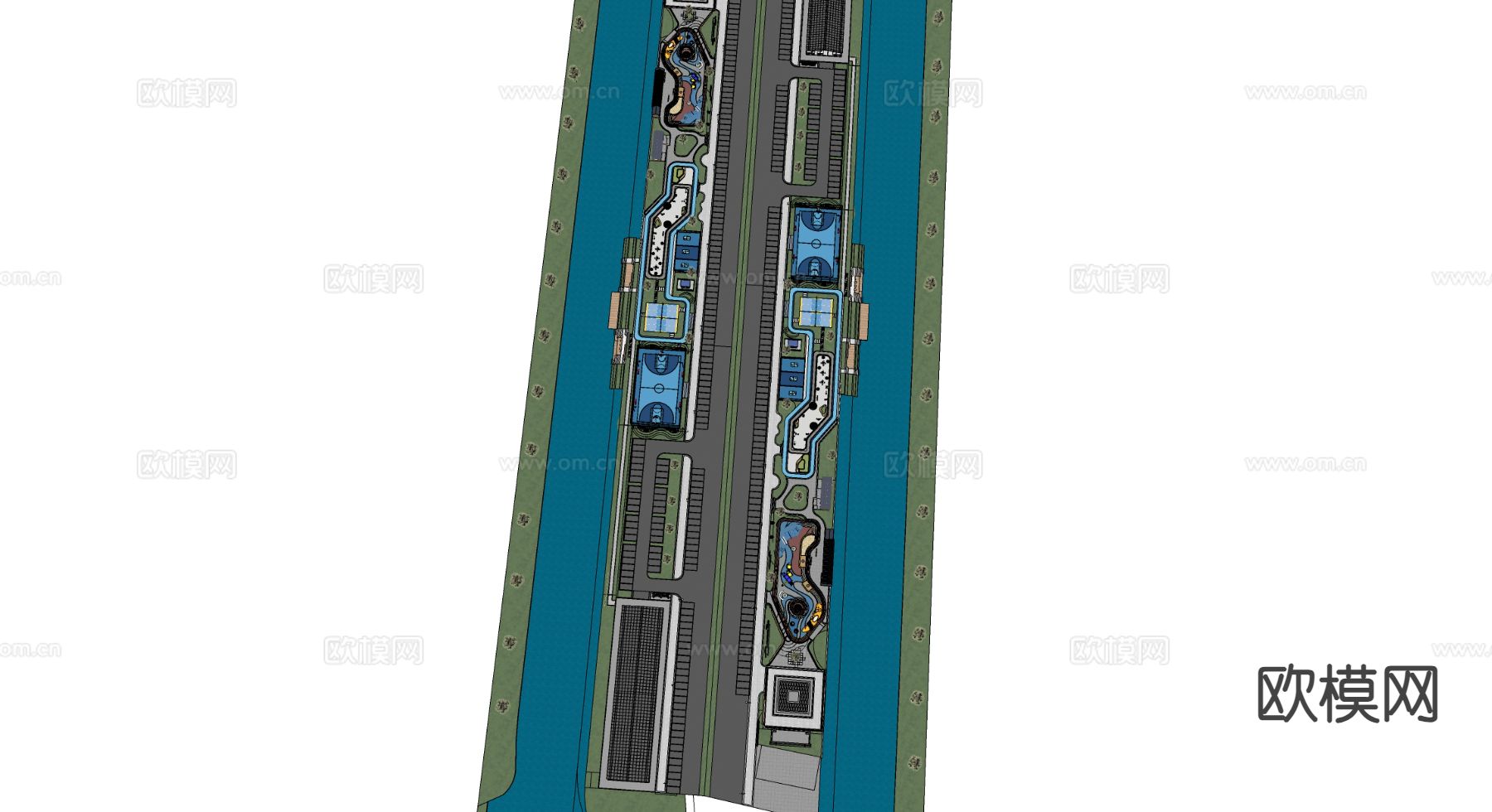 口袋公园 滨水景观su模型