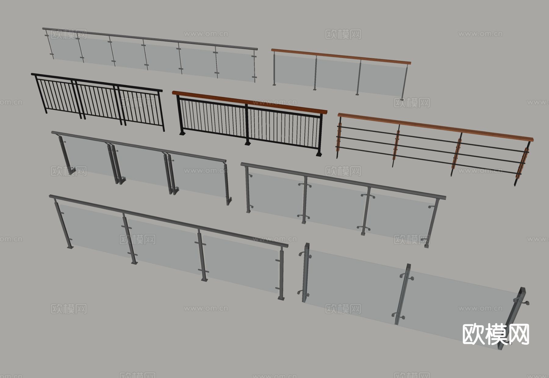 栏杆 护栏 玻璃栏杆su模型