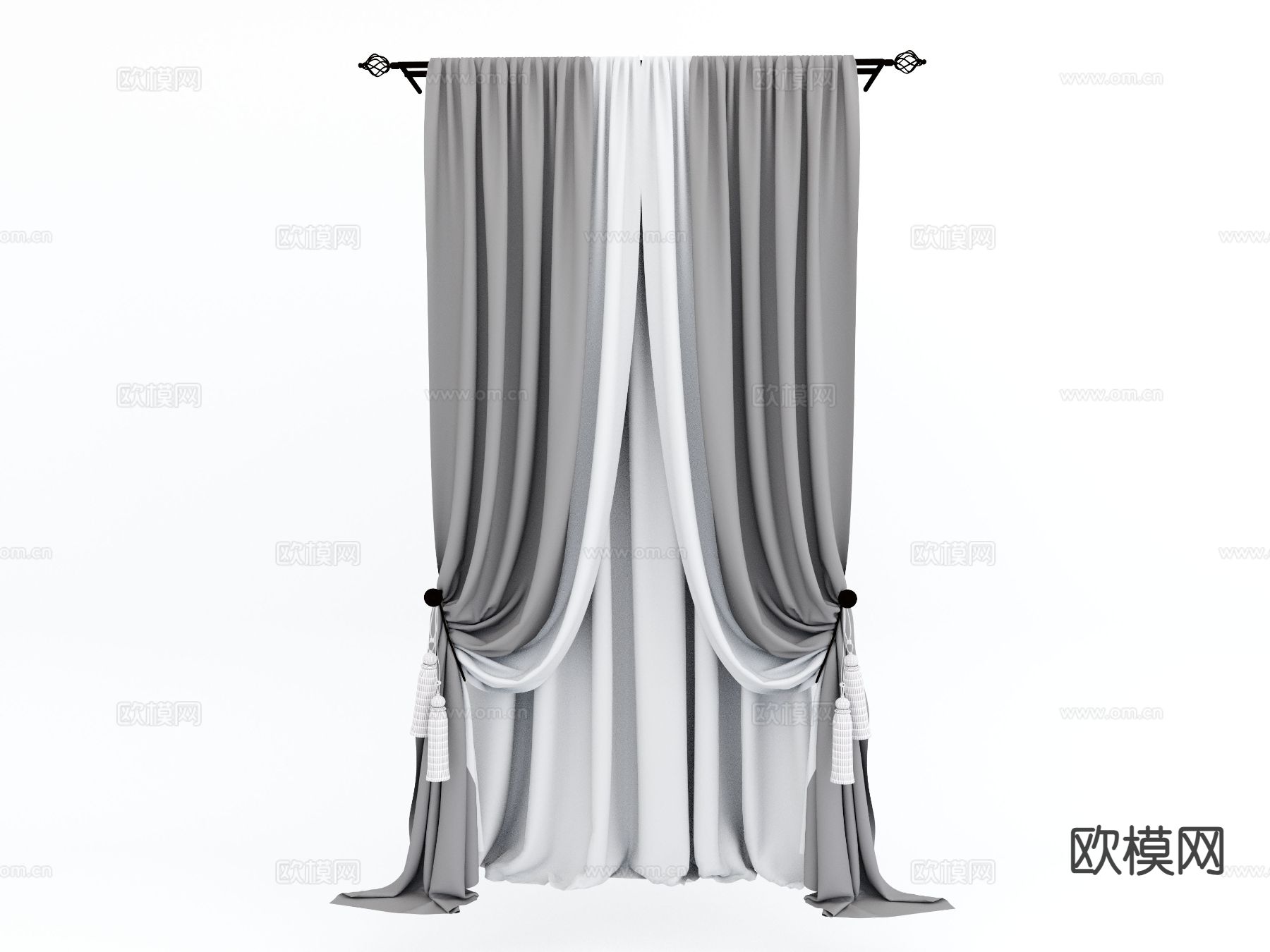 美式窗帘 窗纱3d模型下载