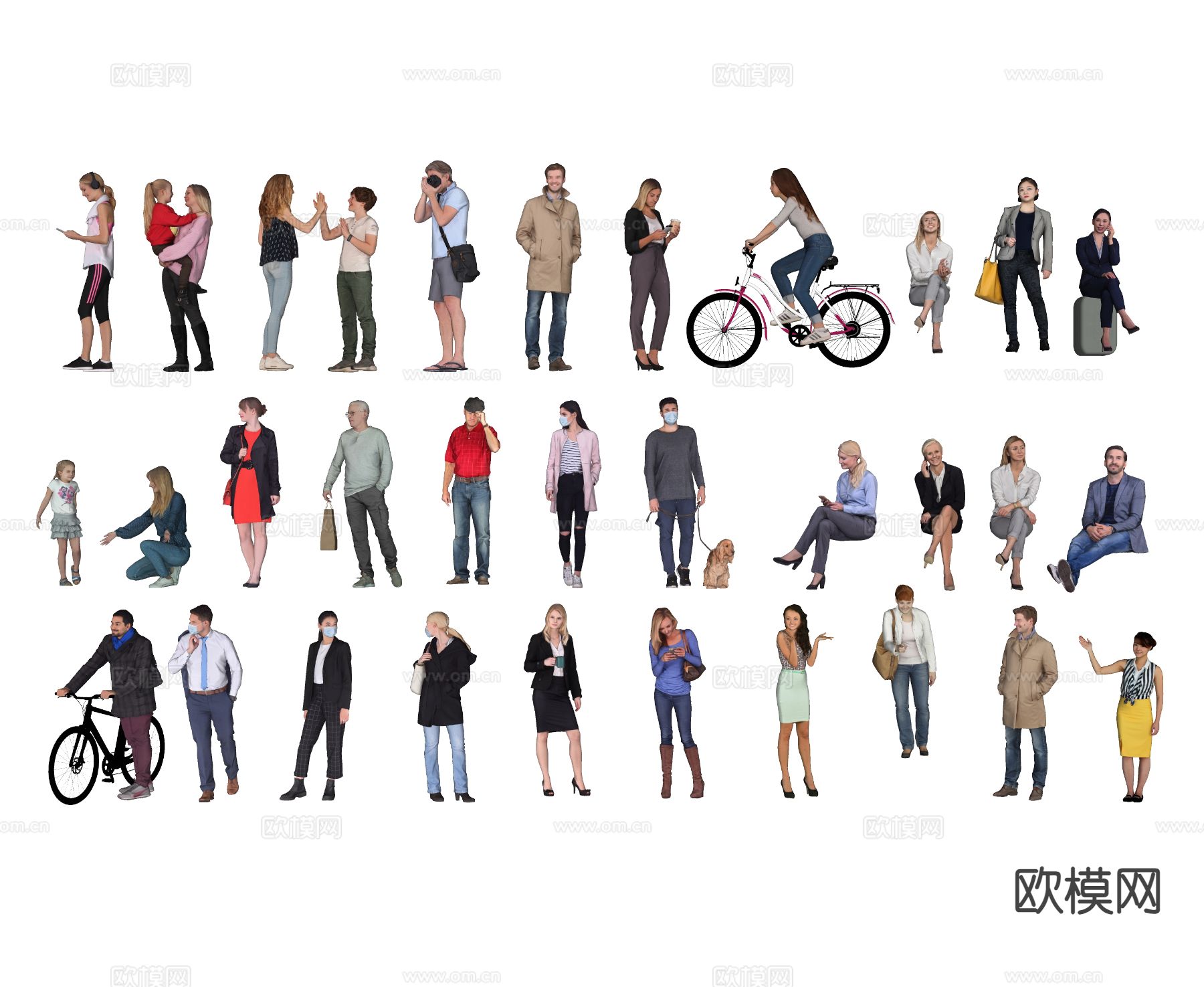 女人 儿童 小孩  长裙女人su模型下载（渲染图1）