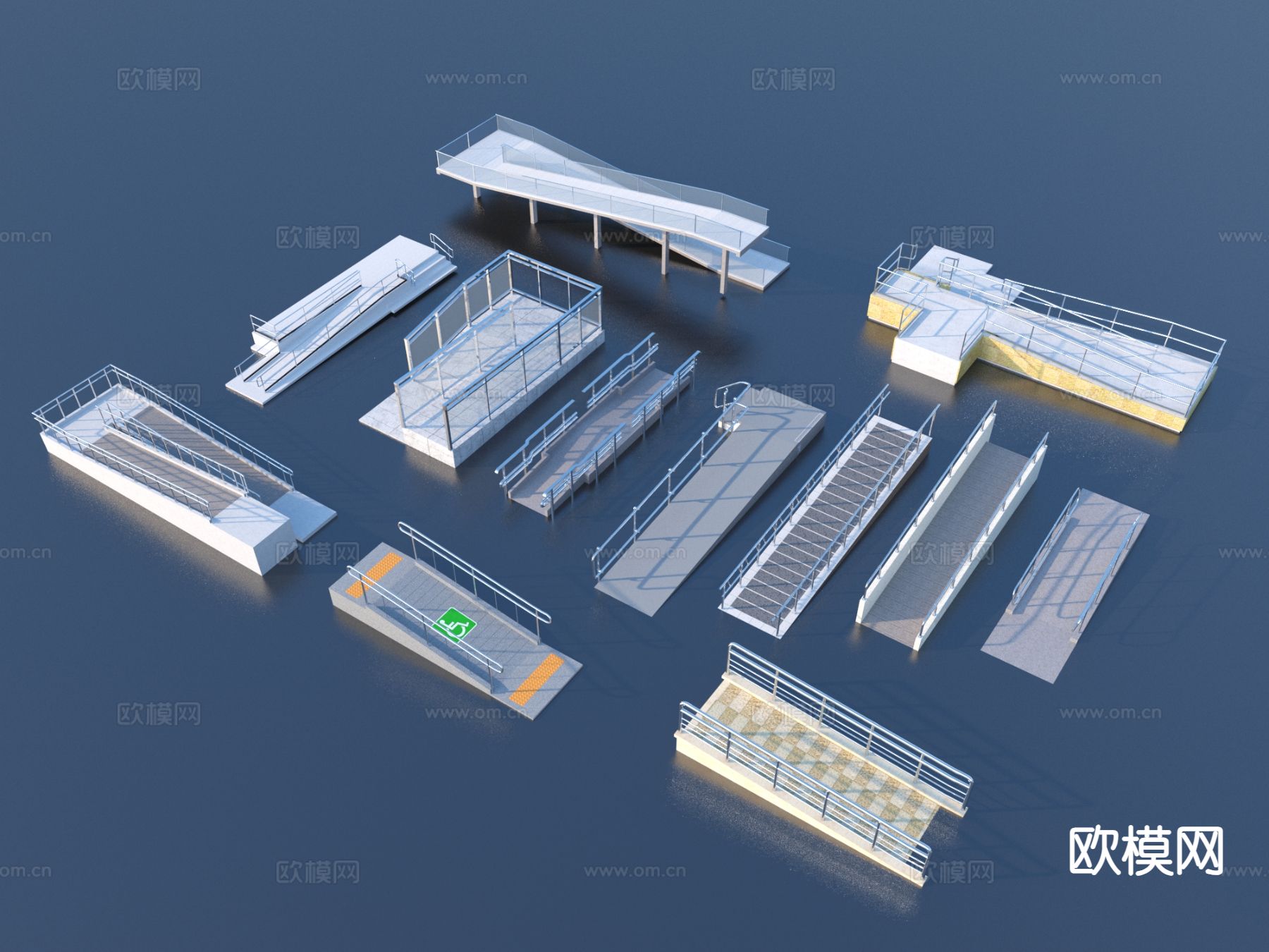 残疾人坡道 栏杆3d模型