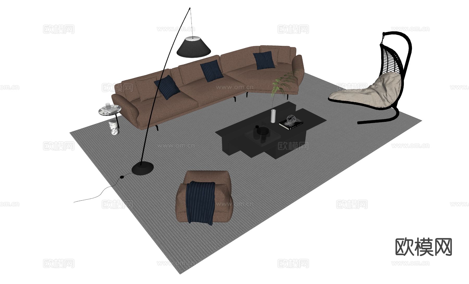意式组合沙发su模型下载（渲染图1）