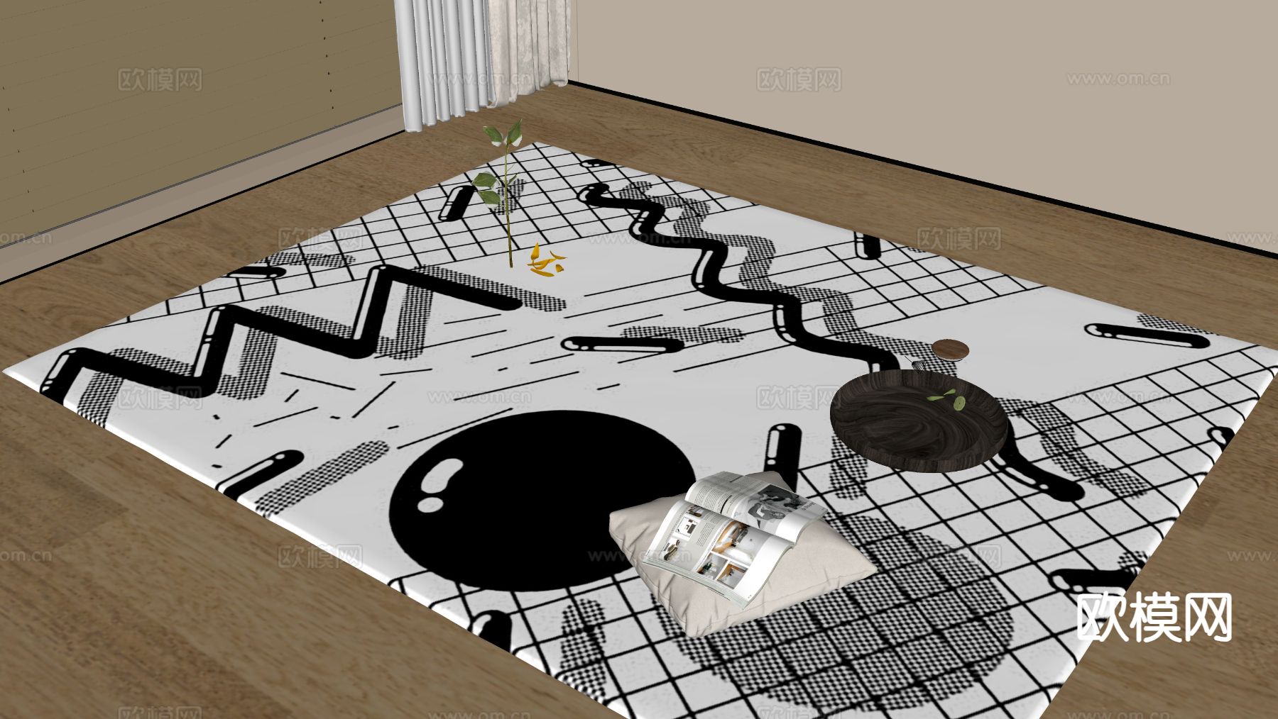 现代地毯su模型下载（渲染图1）