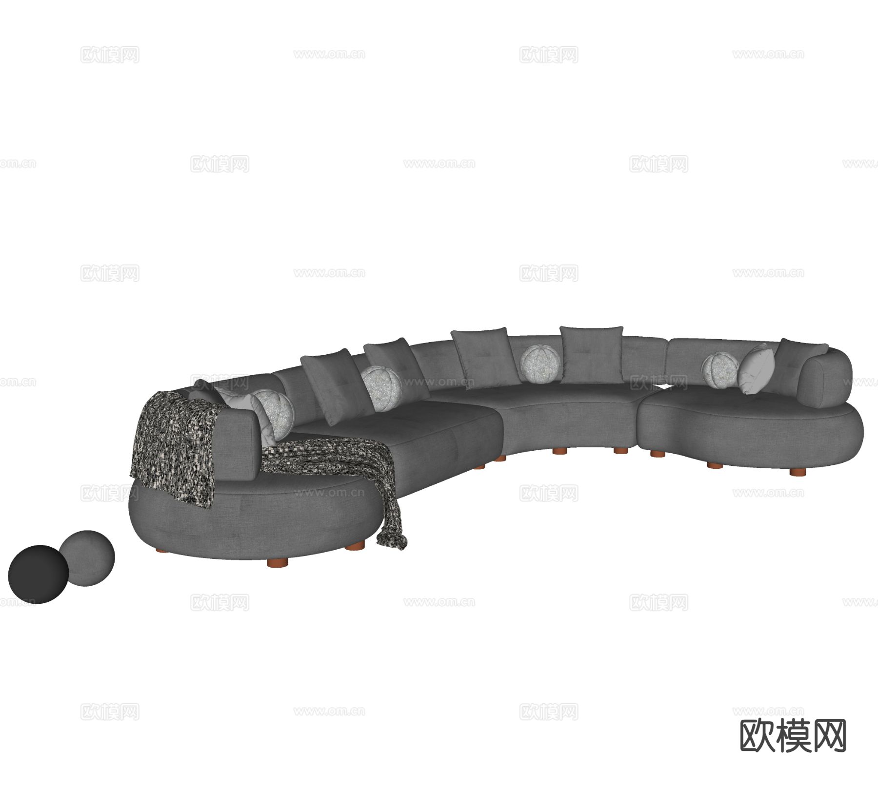 现代多人弧形沙发su模型