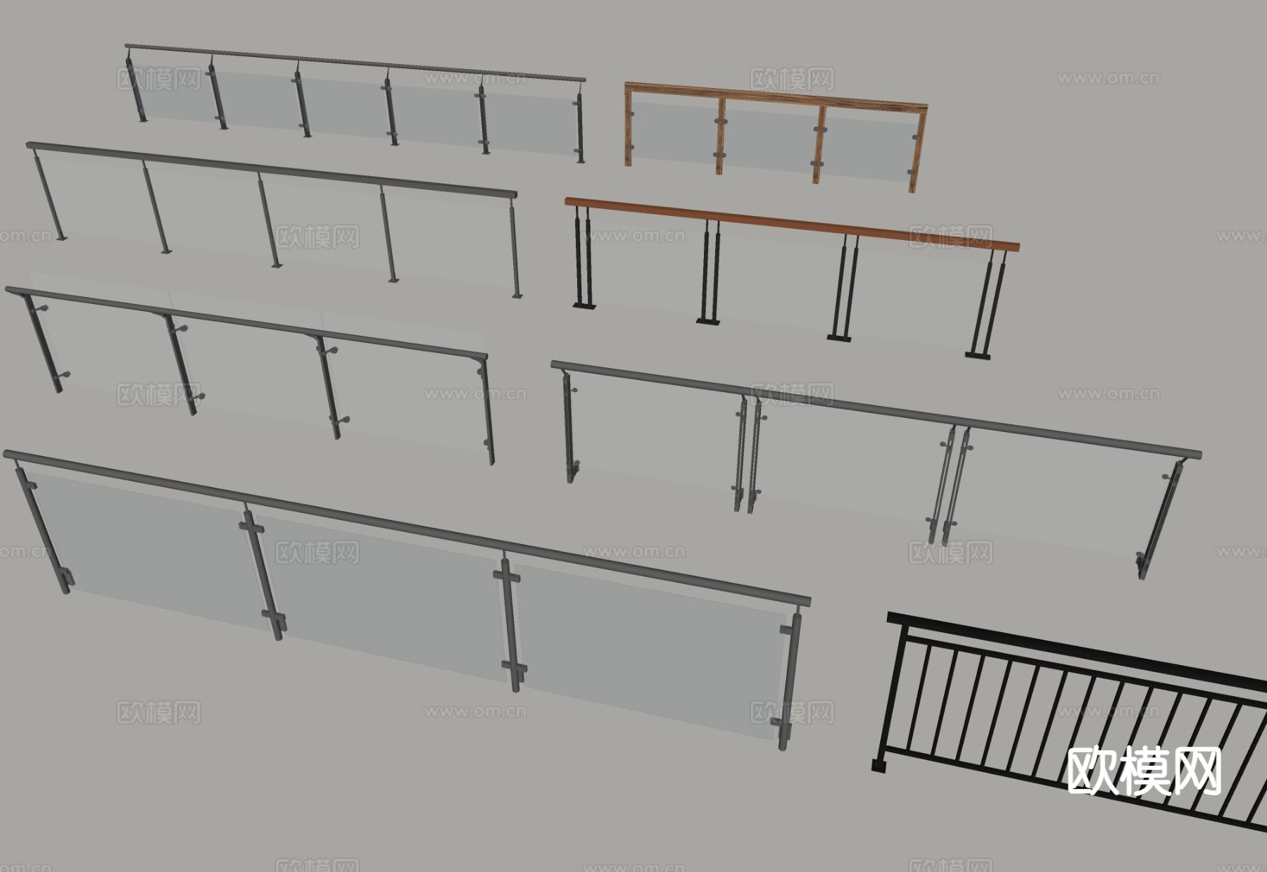 栏杆 护栏 玻璃栏杆su模型