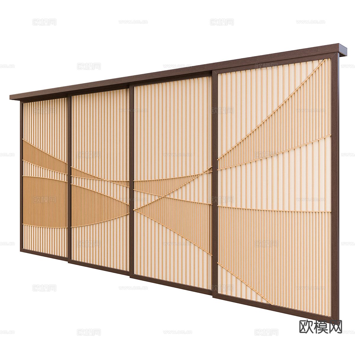 日式隔断 格栅隔断3d模型下载（渲染图1）
