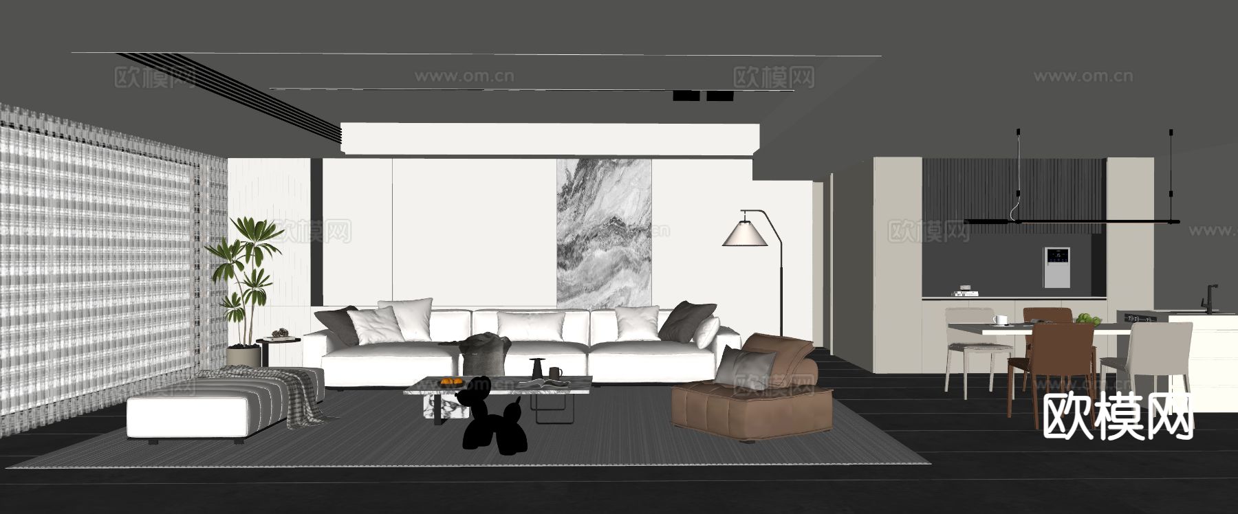 意式客餐厅su模型下载（渲染图1）