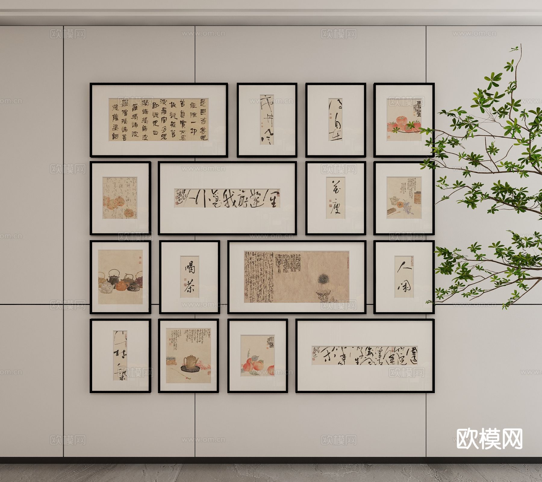 新中式装饰画 字画 挂画3d模型