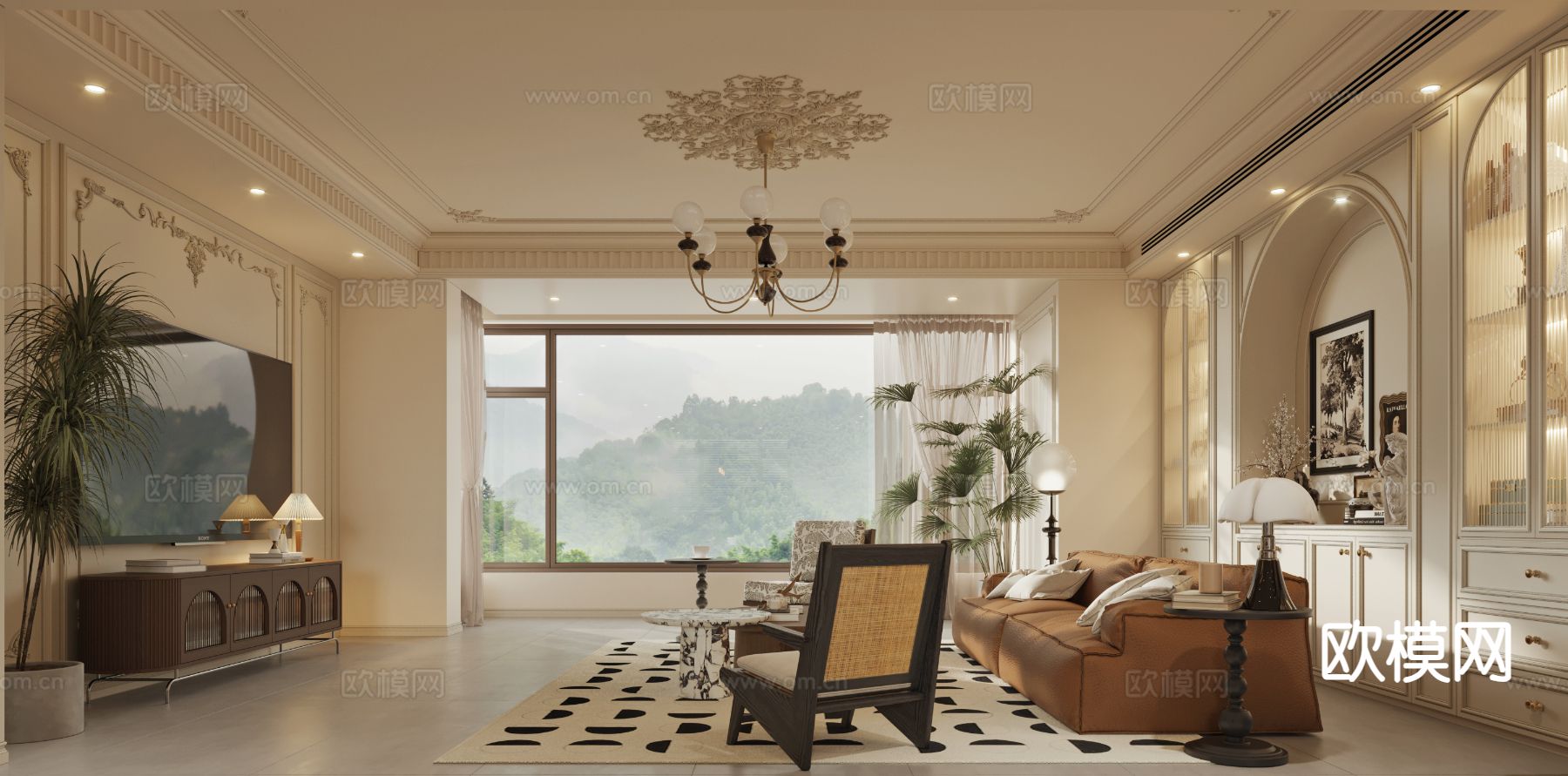 法式客餐厅3d模型下载（渲染图3）