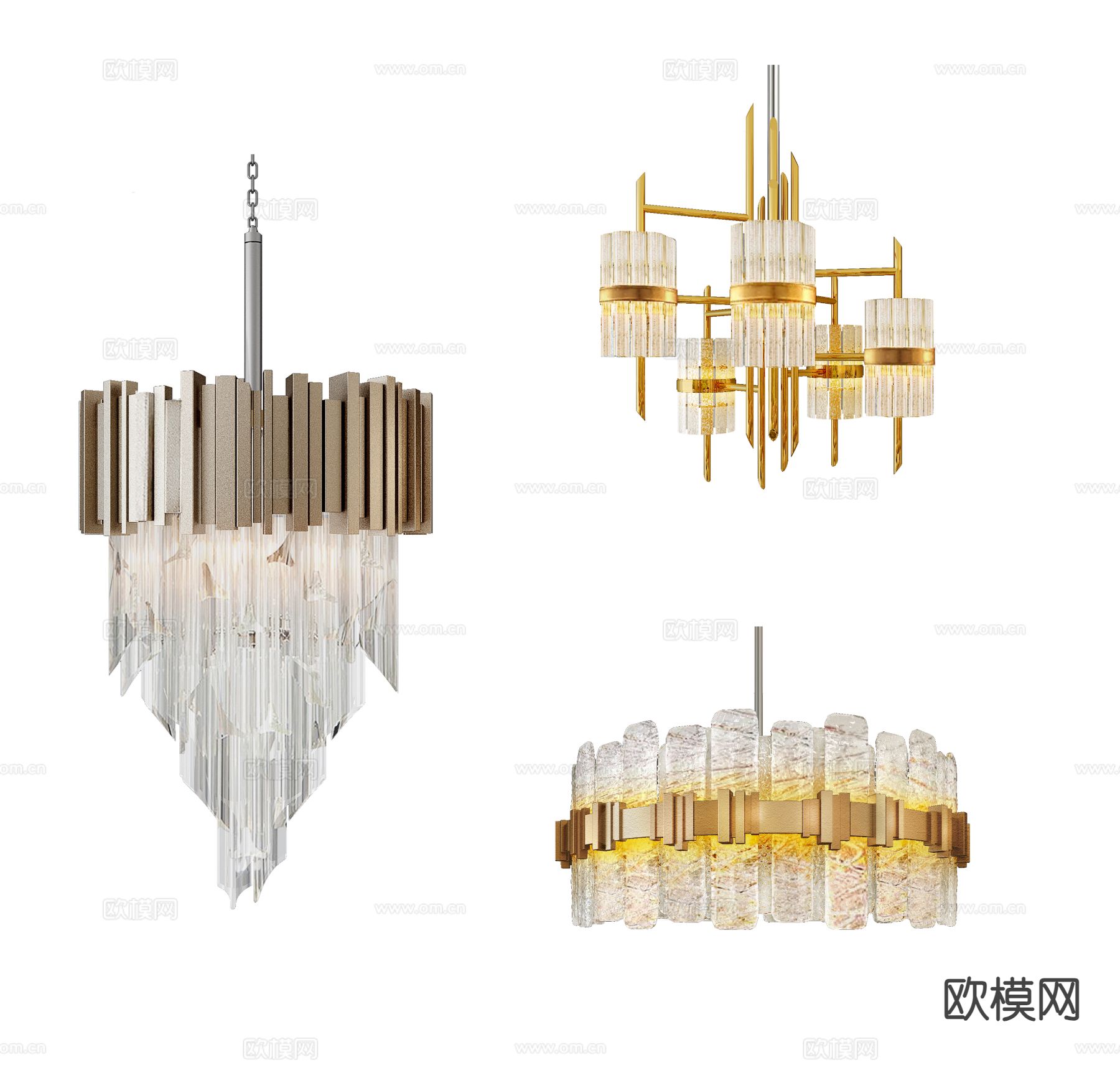 轻奢水晶吊灯3d模型下载（渲染图1）