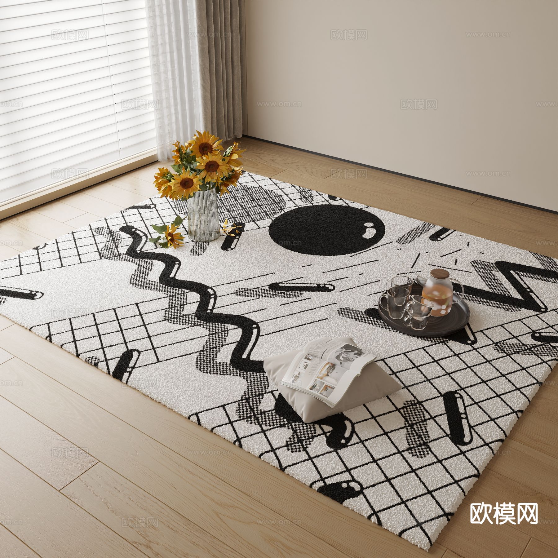 现代地毯su模型下载（渲染图2）