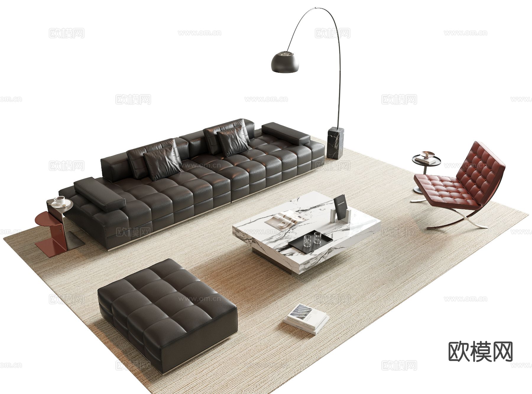 意式组合沙发3d模型下载（渲染图1）