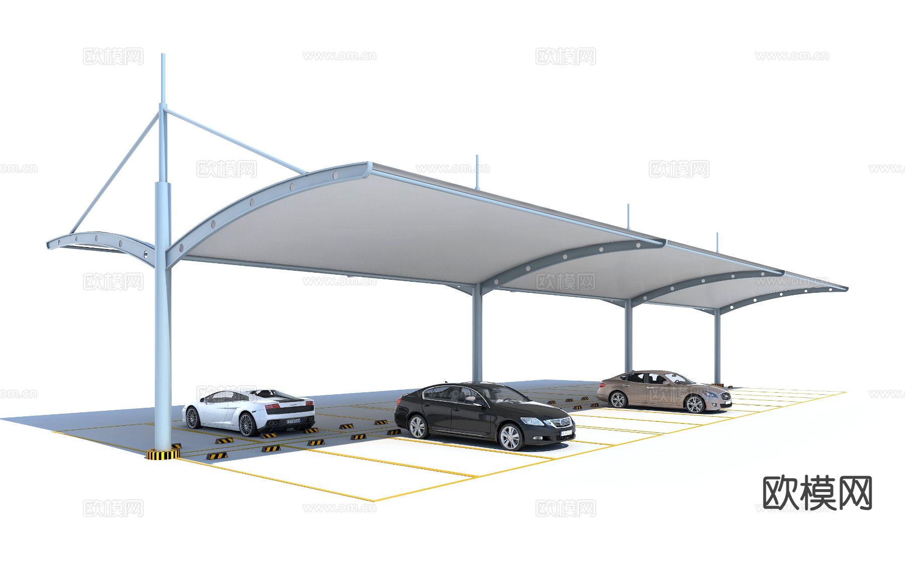 现代车棚 停车场 雨棚 张拉膜3d模型