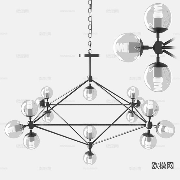 工业风吊灯 多头吊灯3d模型下载(渲染图1)