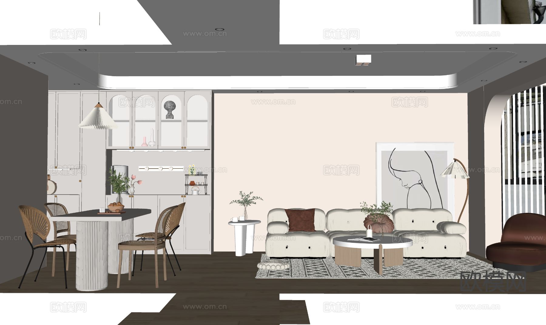 北欧客餐厅su模型下载（渲染图1）