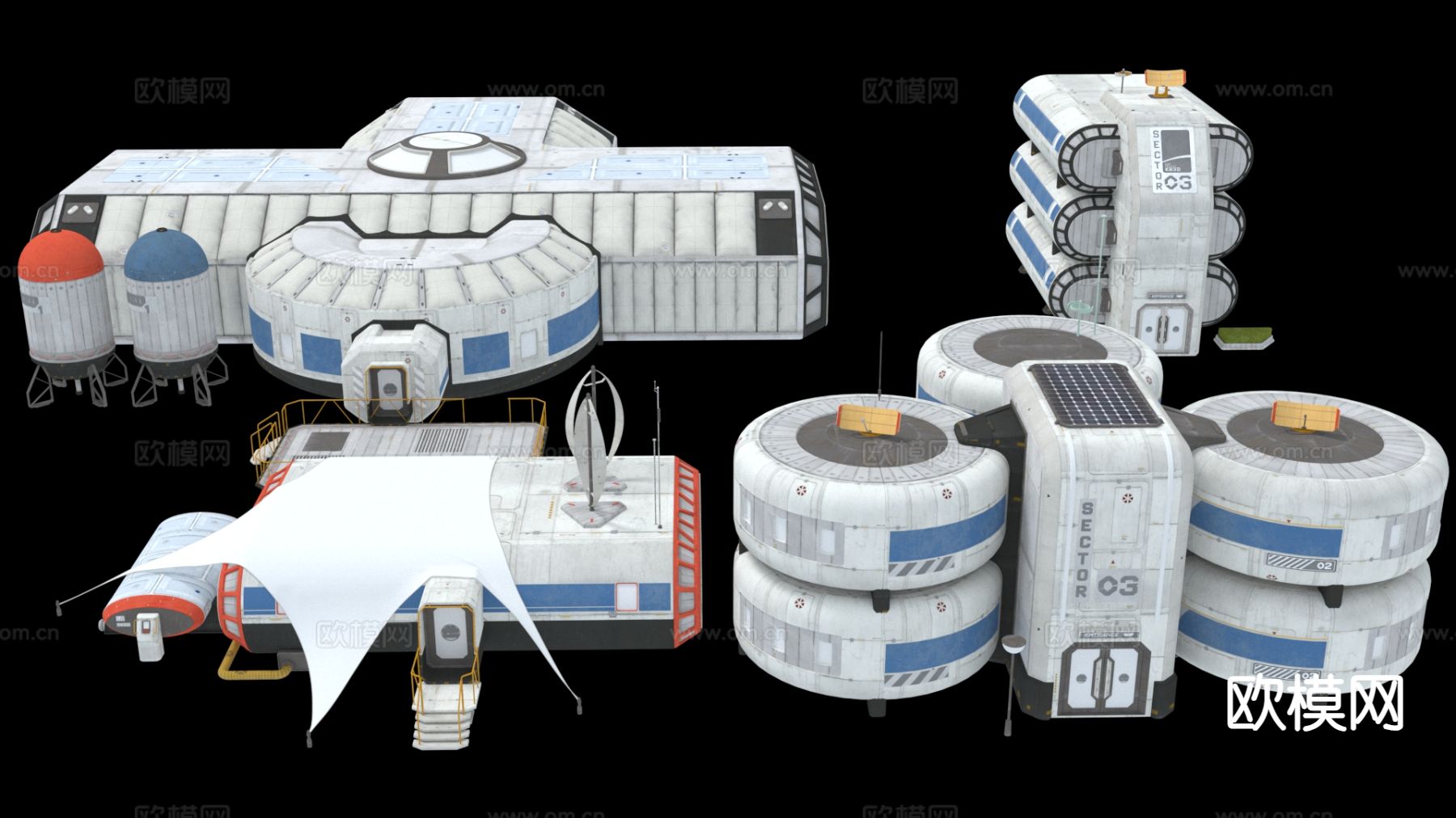 科幻 月球基地 太空设备3d模型下载