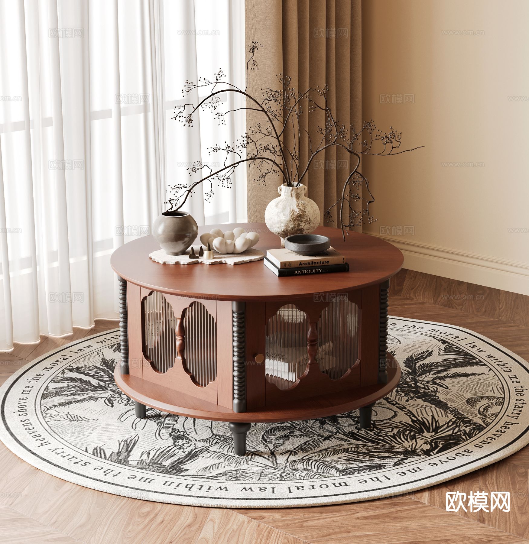 中古风茶几 圆形茶几3d模型下载