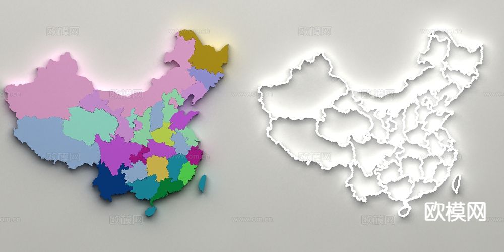 中国地图 墙饰 中国版图 地图灯带3d模型