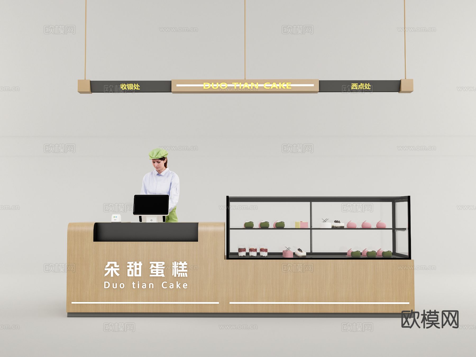 现代面包店收银台su模型下载（渲染图2）