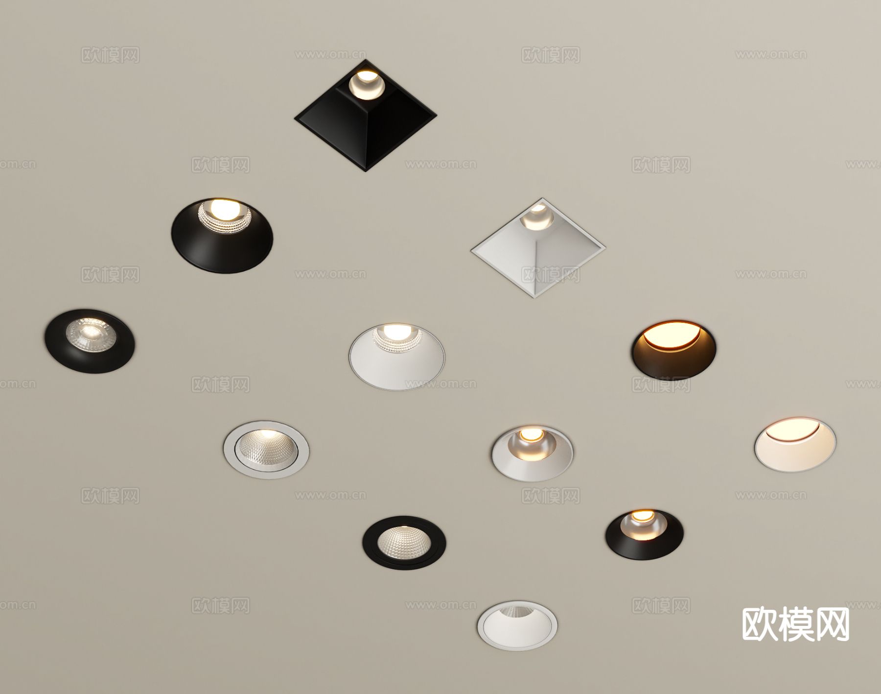 现代筒灯射灯su模型下载（渲染图2）