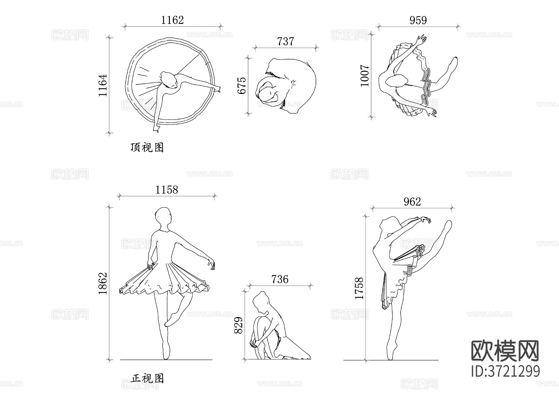 舞姿动作cad平面图