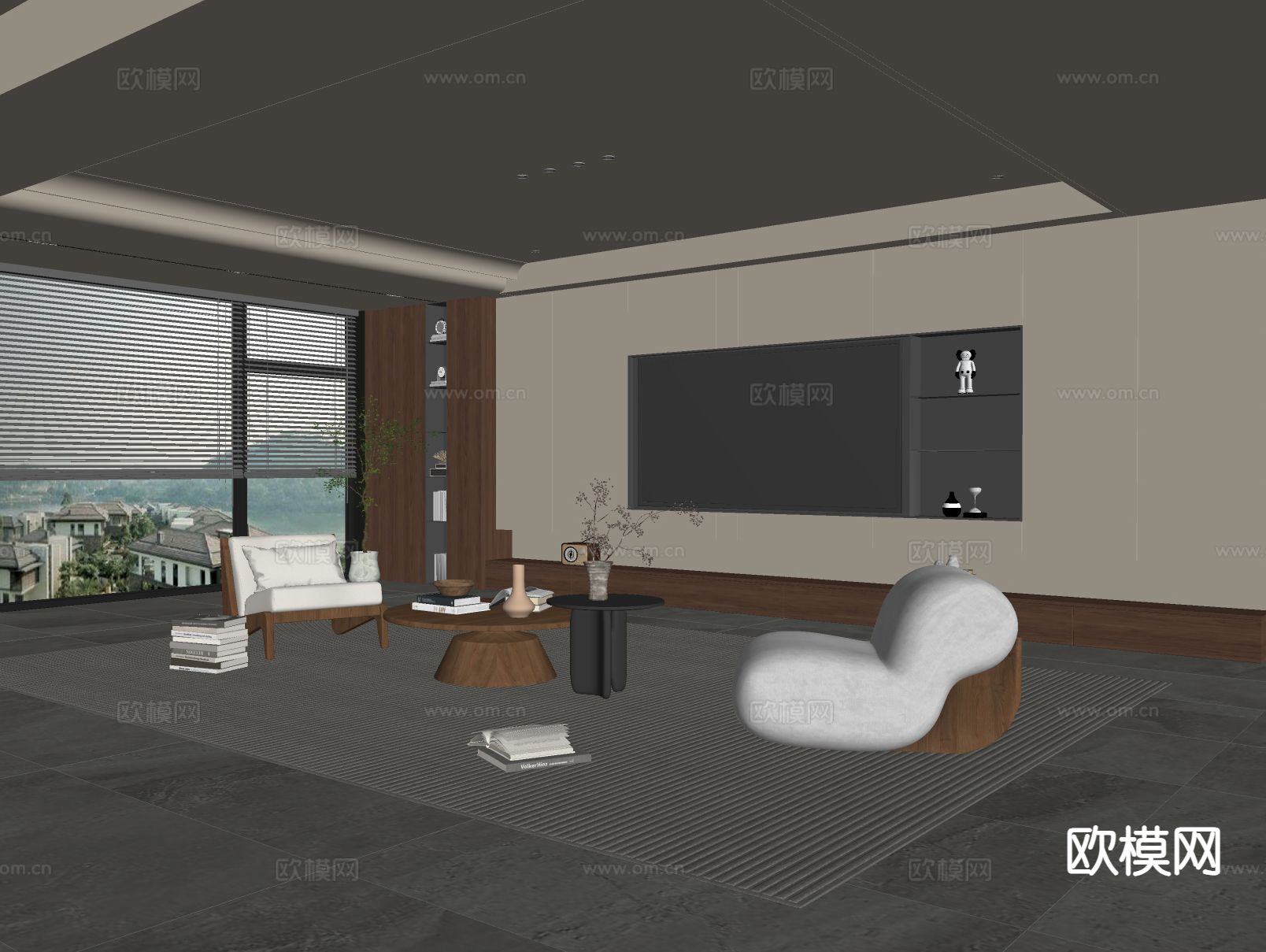 中古风客厅su模型下载（渲染图1）