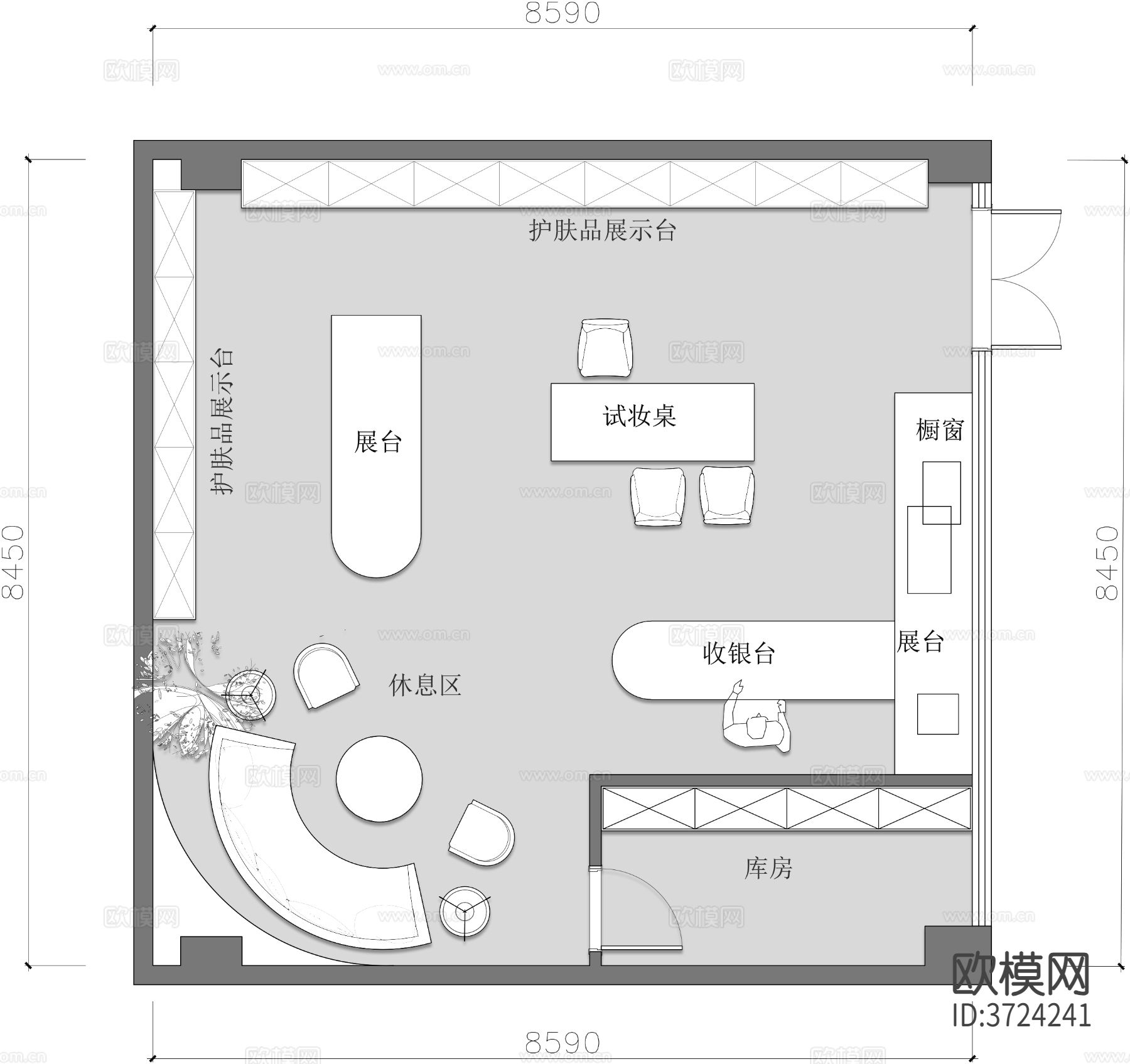 美容化妆品展厅cad平面图