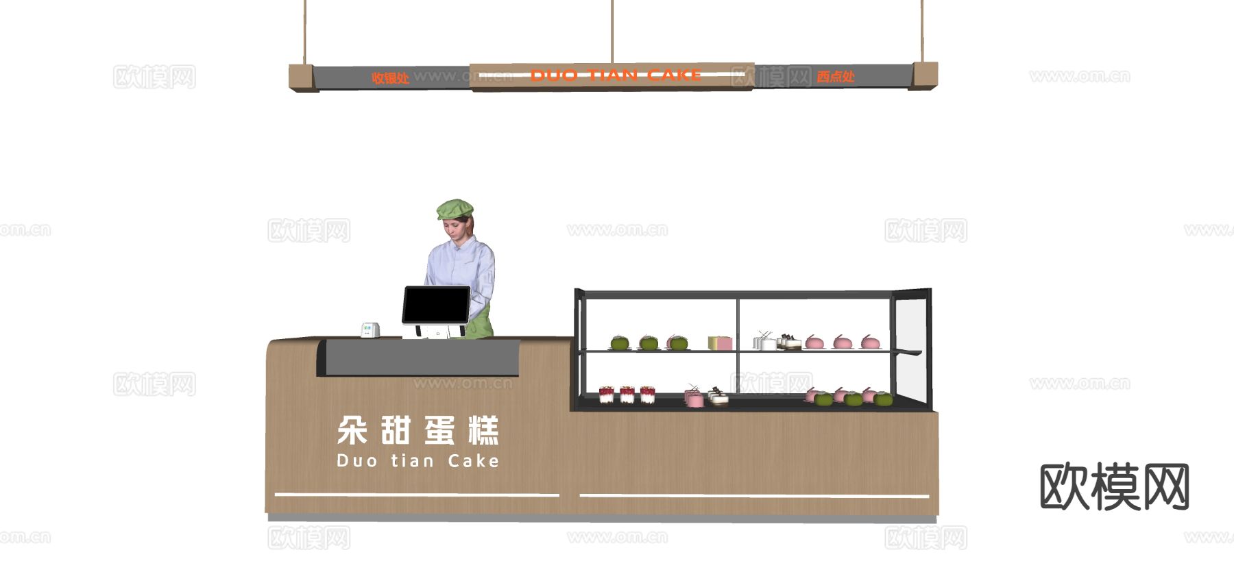 现代面包店收银台su模型下载（渲染图1）