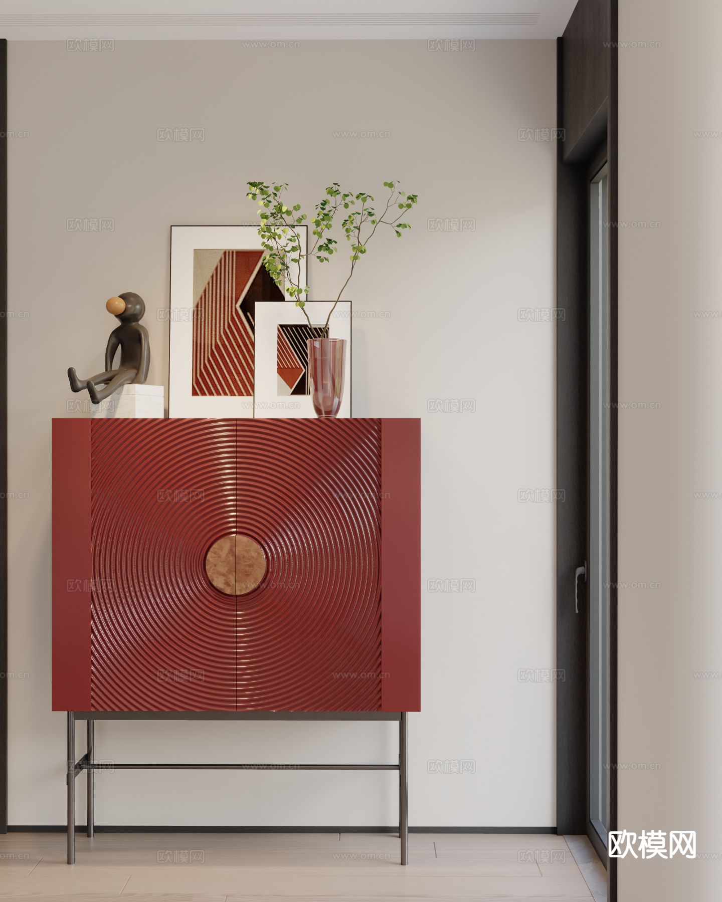 中式边柜 玄关柜su模型下载（渲染图2）