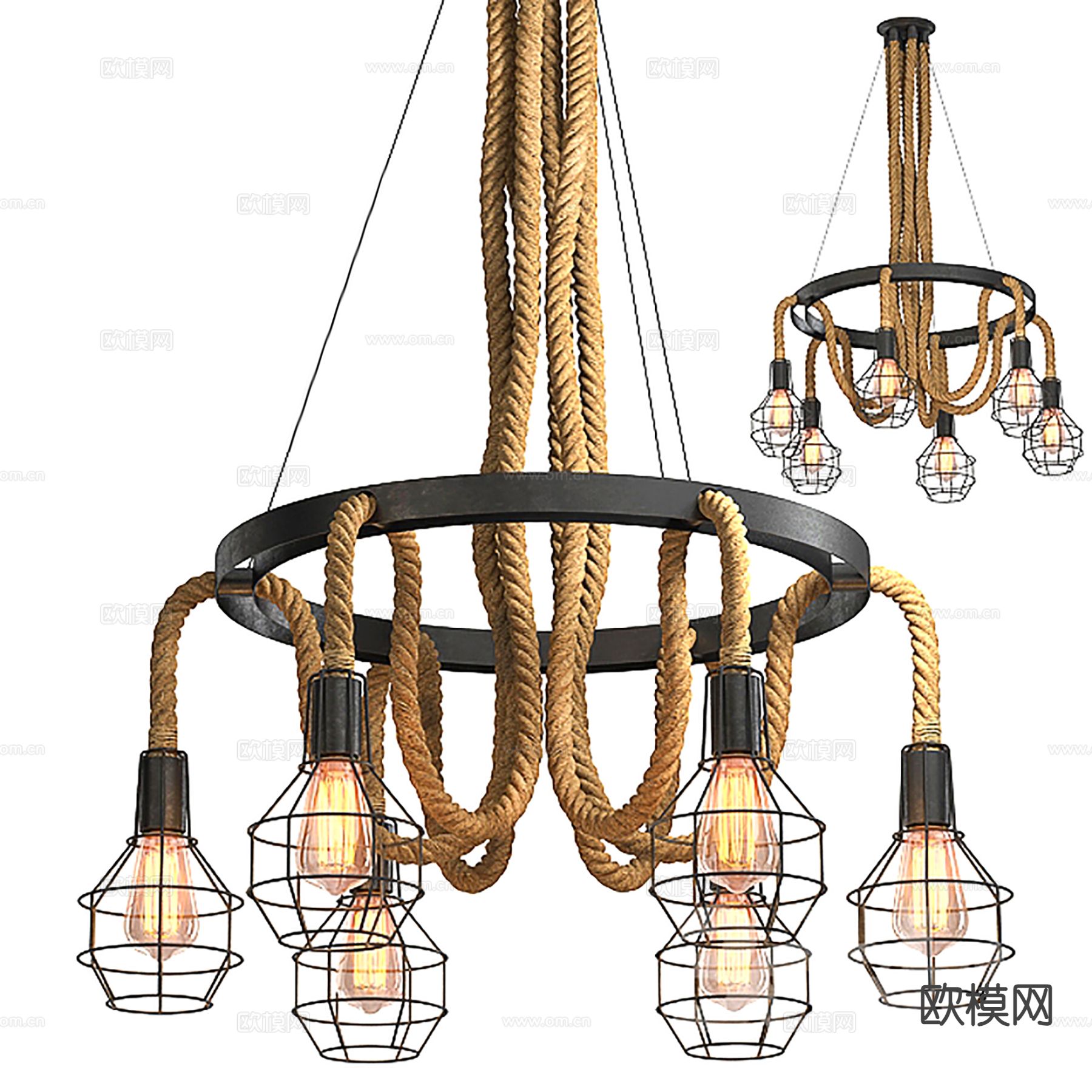 工业风吊灯 绳子灯泡灯3d模型