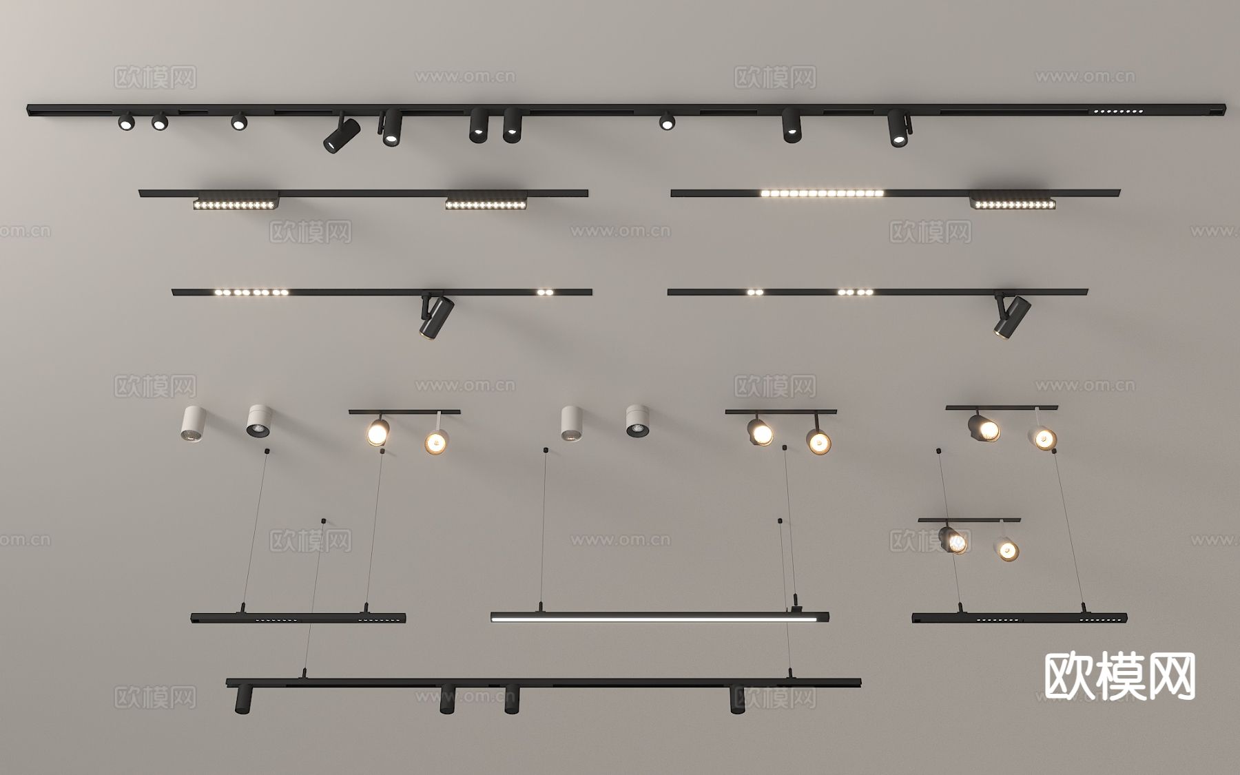 现代磁吸灯 轨道灯 筒灯 射灯3d模型
