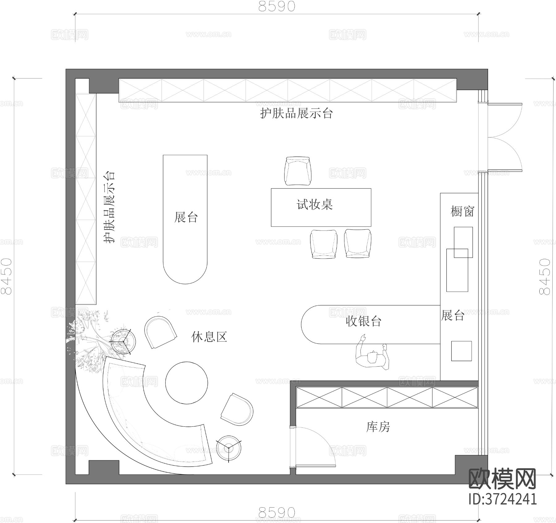 美容化妆品展厅cad平面图