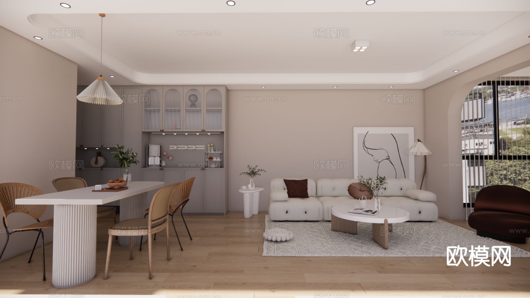 北欧客餐厅su模型下载（渲染图2）