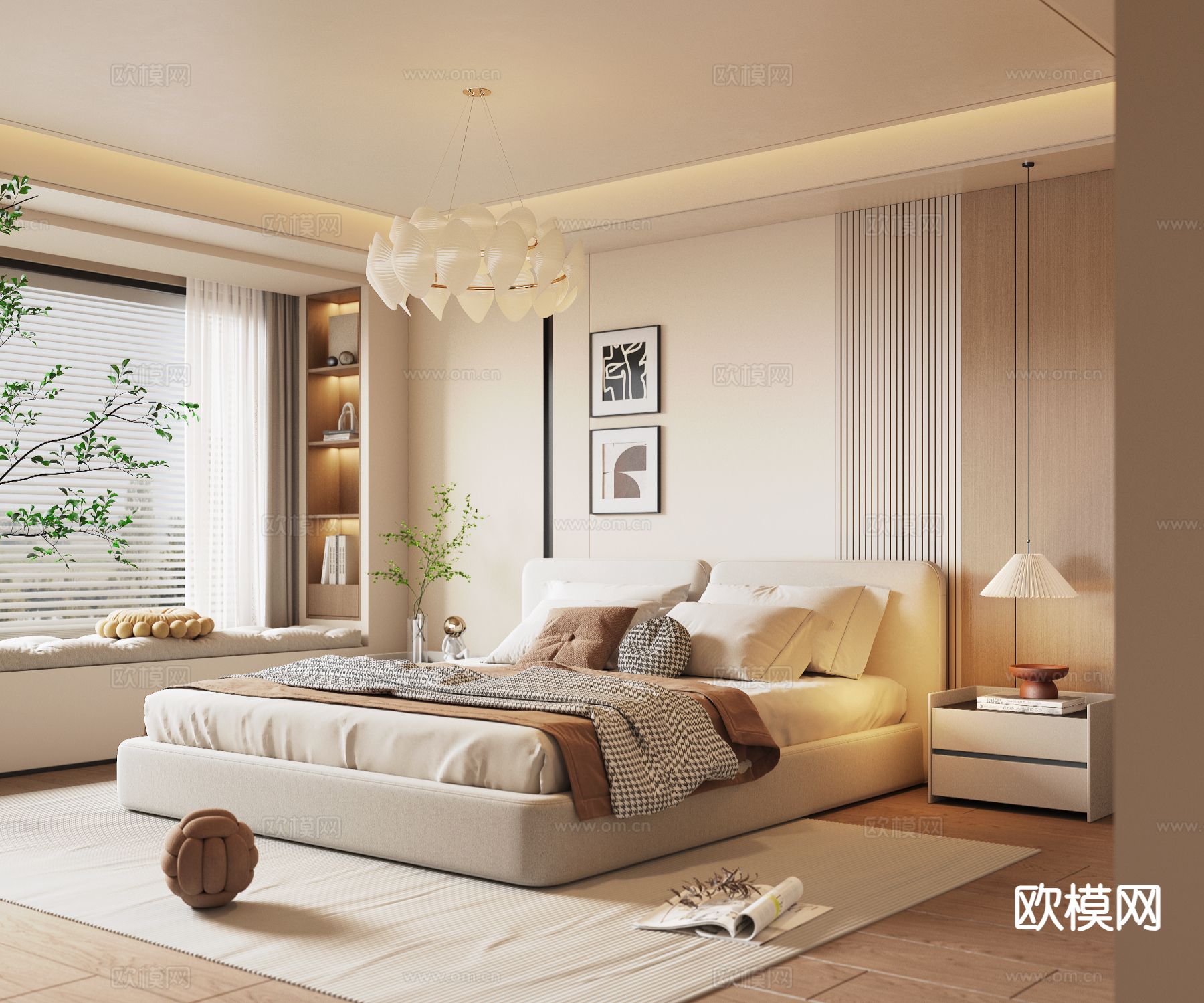 奶油风卧室 主卧3d模型下载