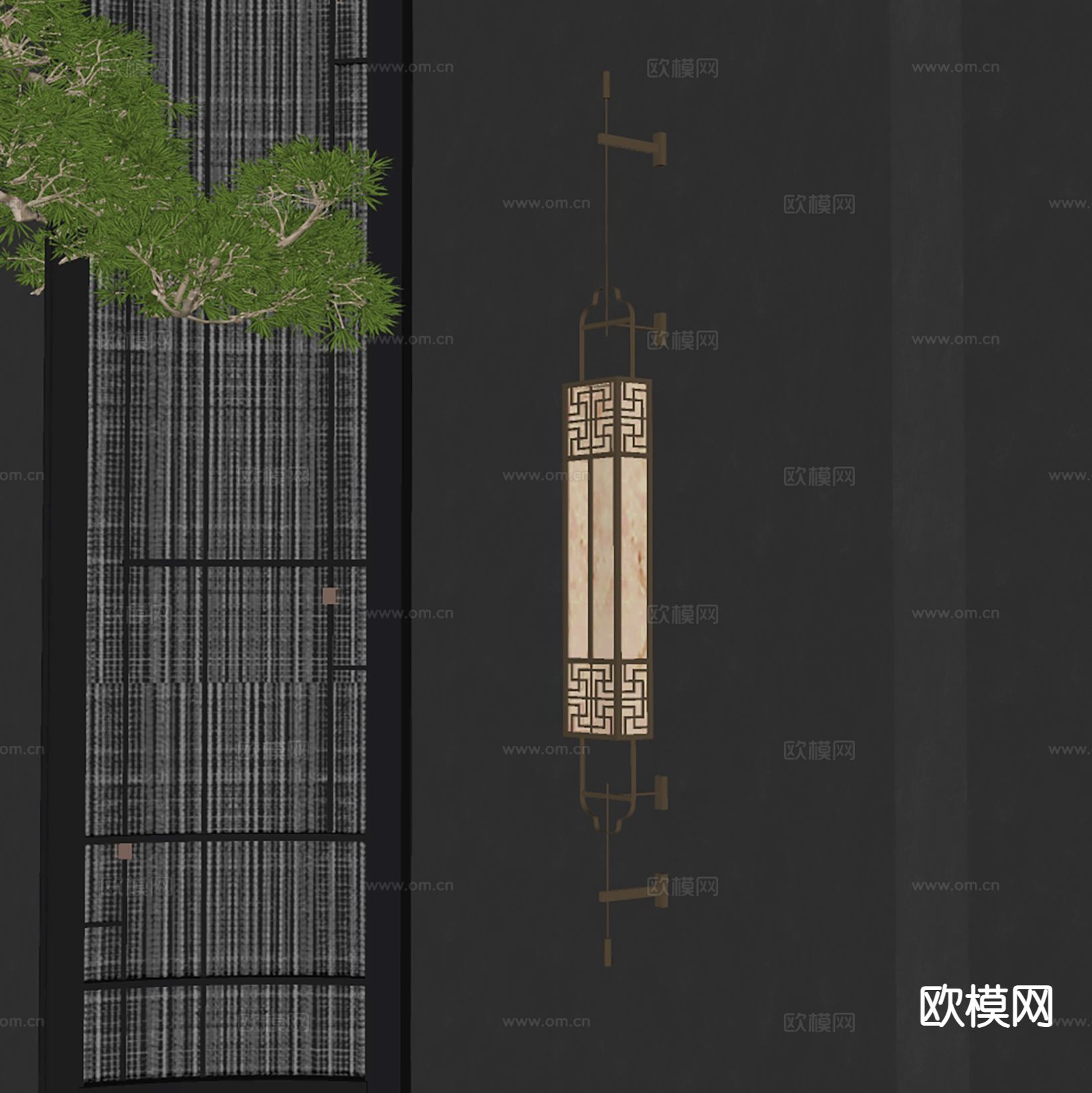 新中式壁灯 长条壁灯su模型