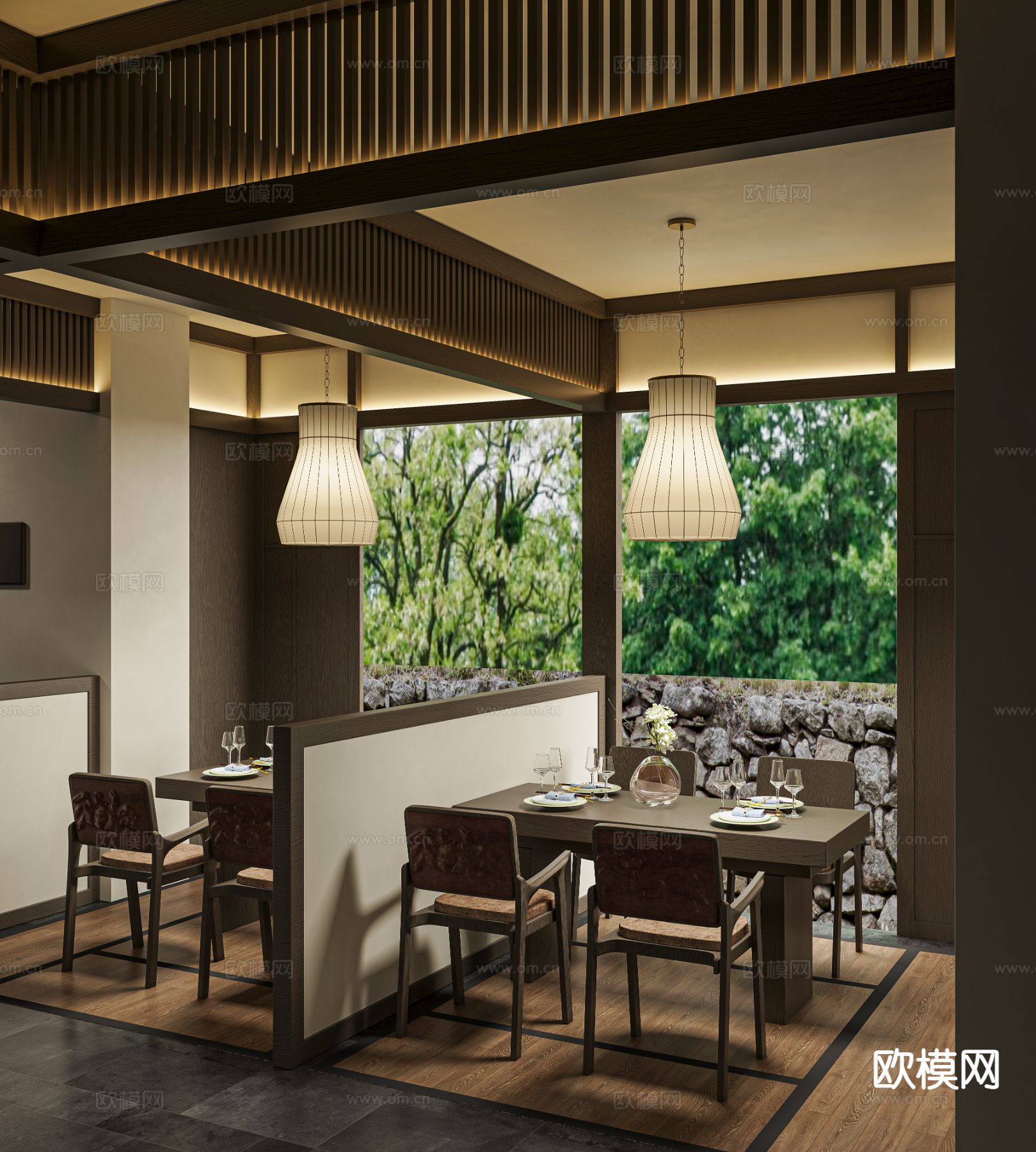 新中式茶餐厅 野奢餐厅su模型