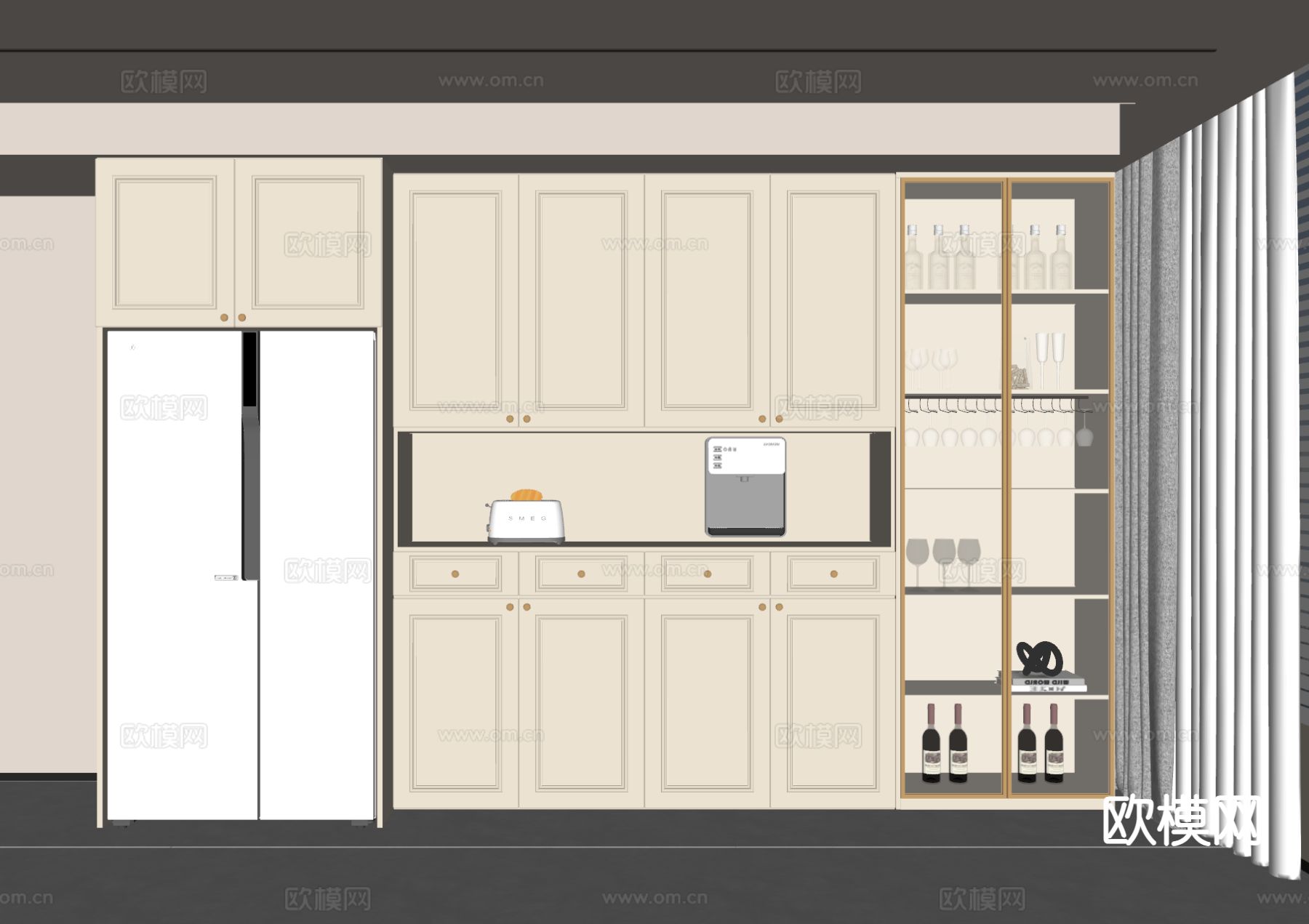 法式奶油风酒柜su模型