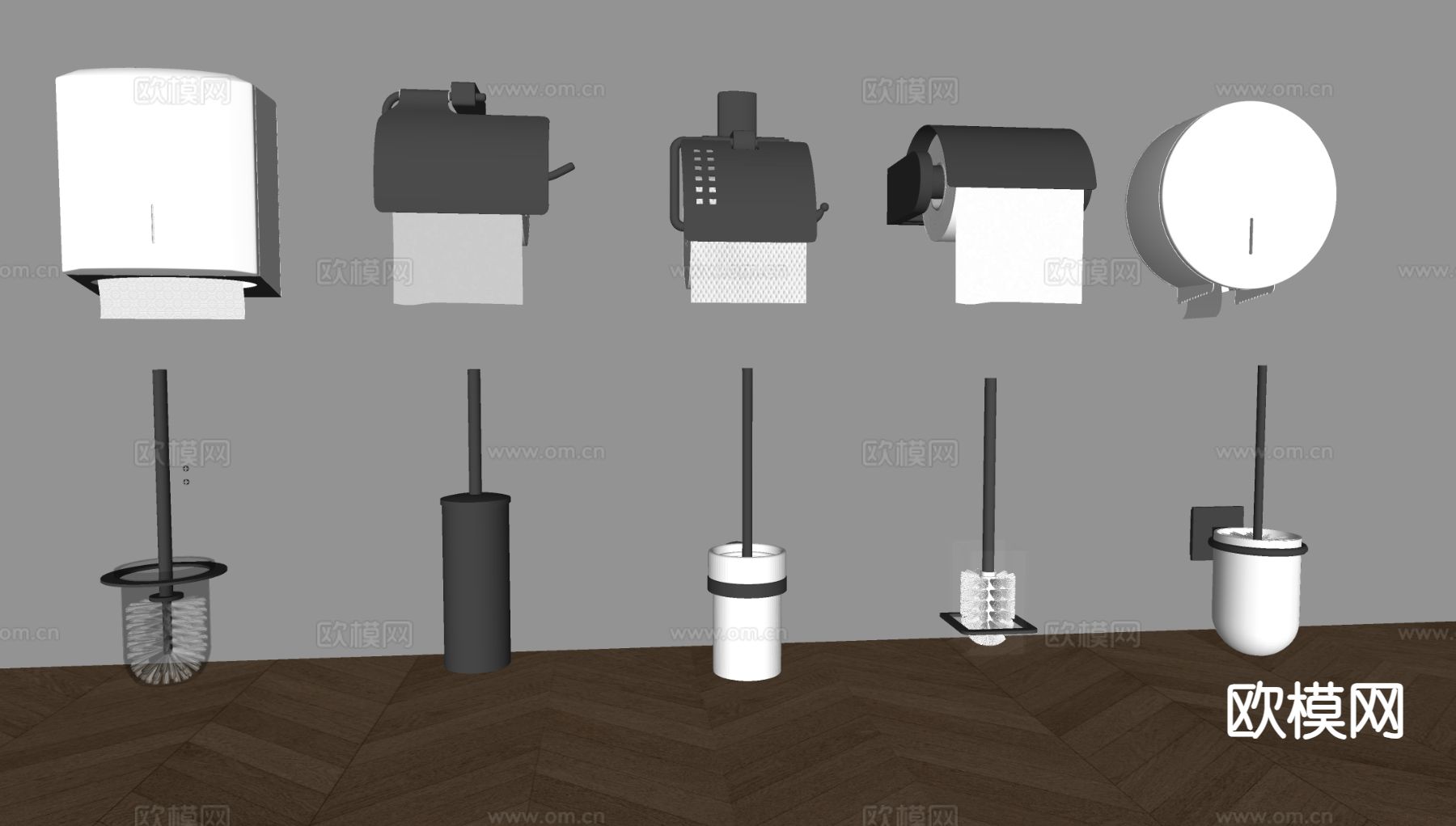 卷纸箱 厕纸盒 马桶 刷子 卫浴小件su模型