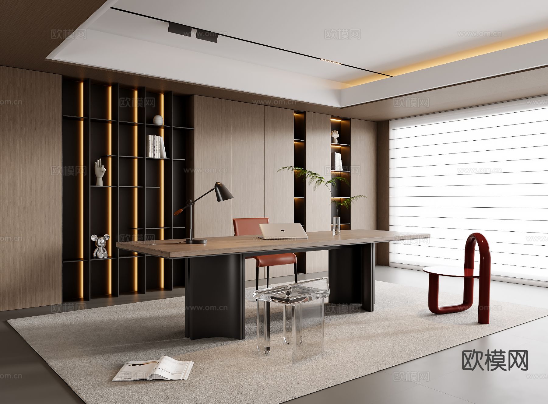 意式书房3d模型下载