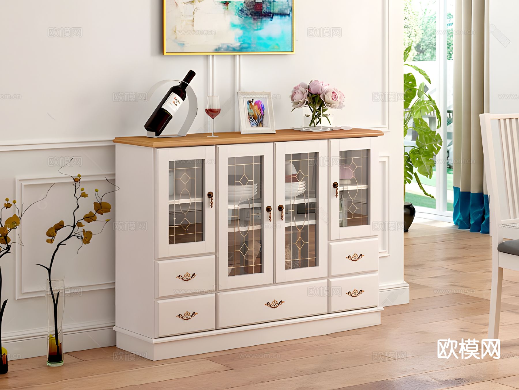 简欧餐边柜3d模型下载