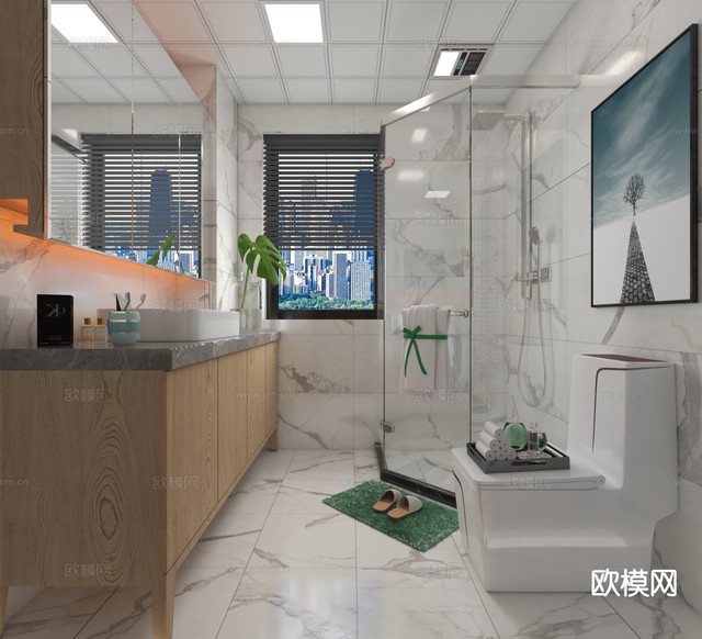 北欧卫生间 浴室3d模型下载(渲染图2)