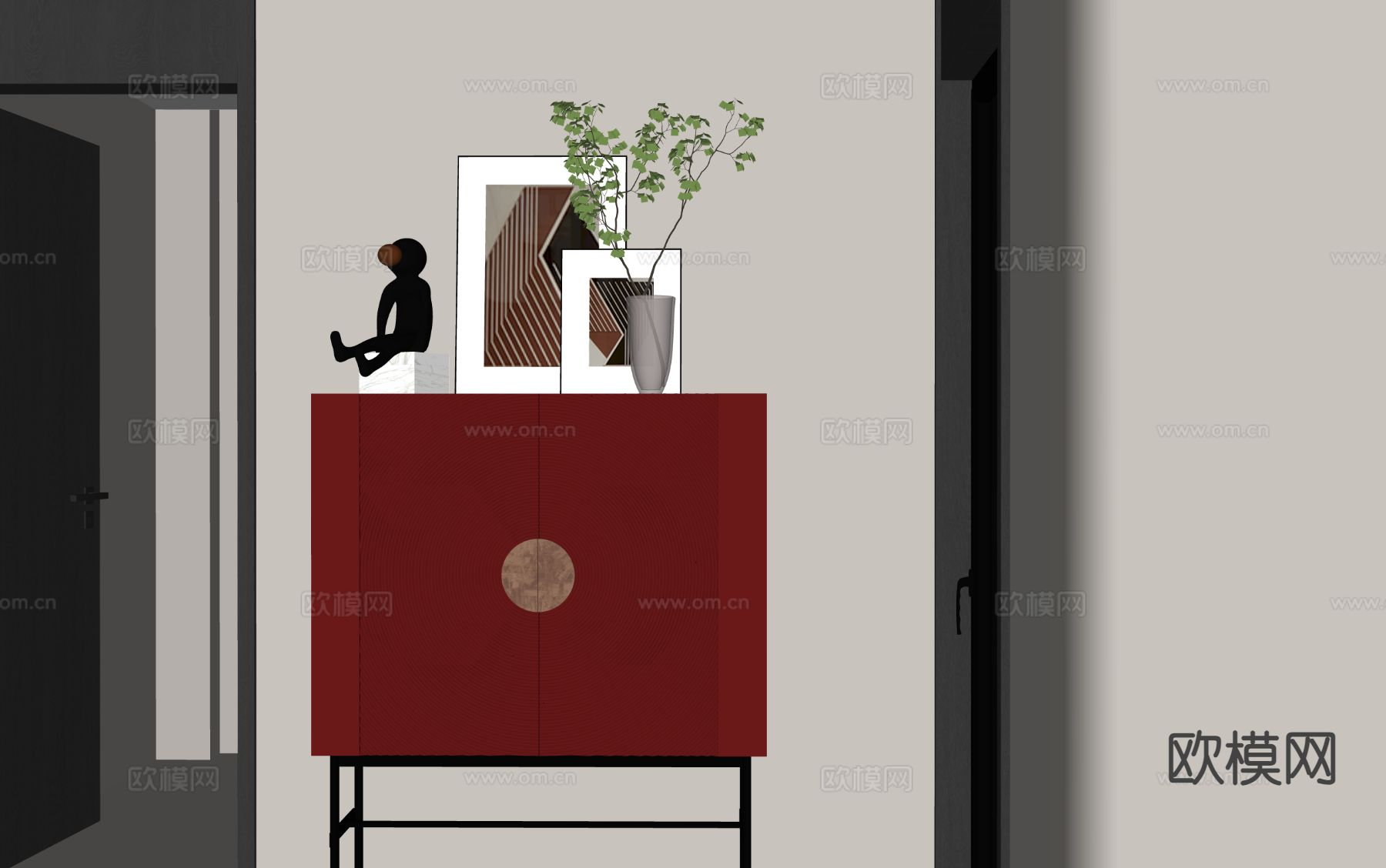 中式边柜 玄关柜su模型下载（渲染图1）