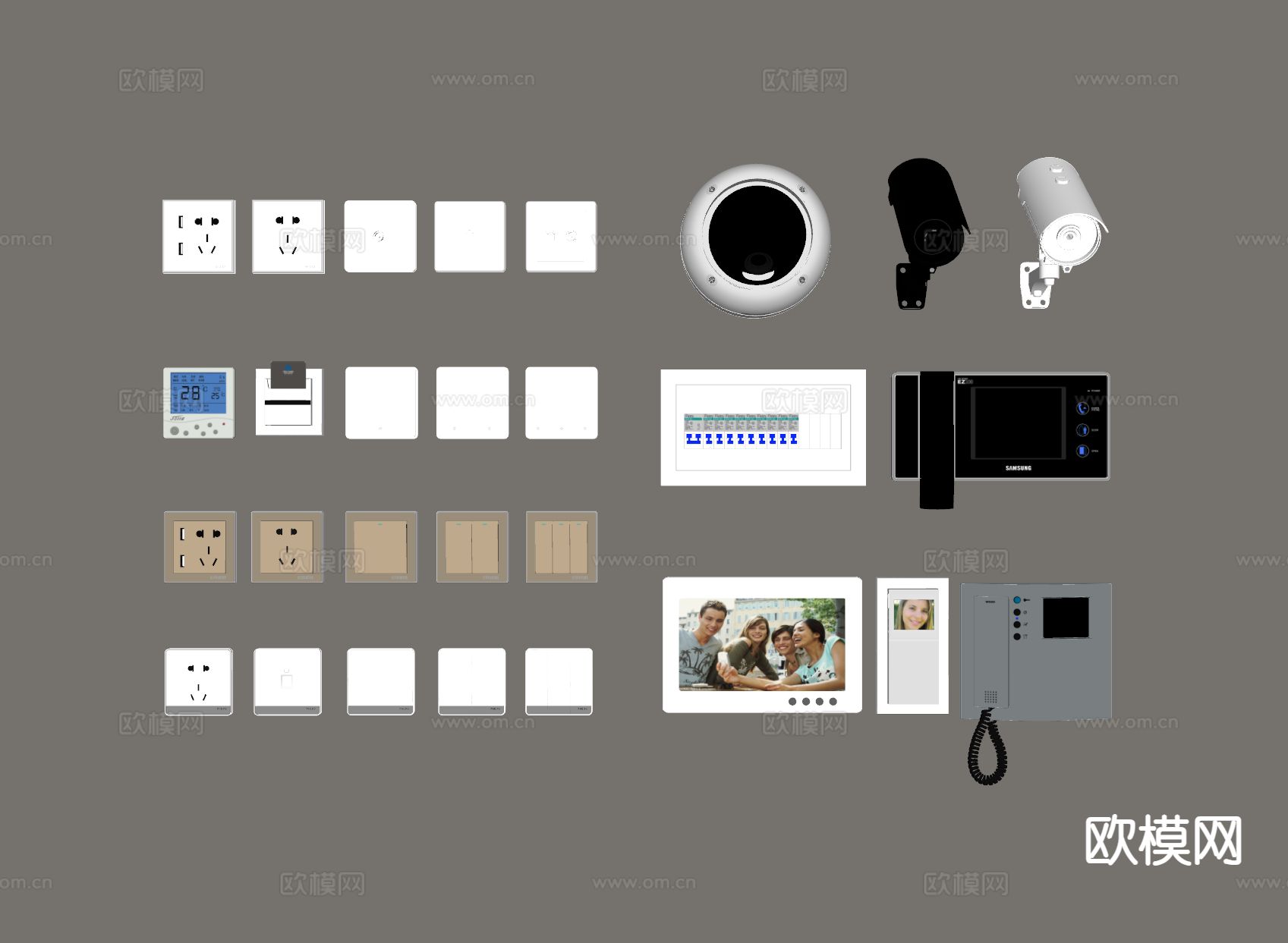 开关插座 可视对讲机 酒店插卡开关su模型