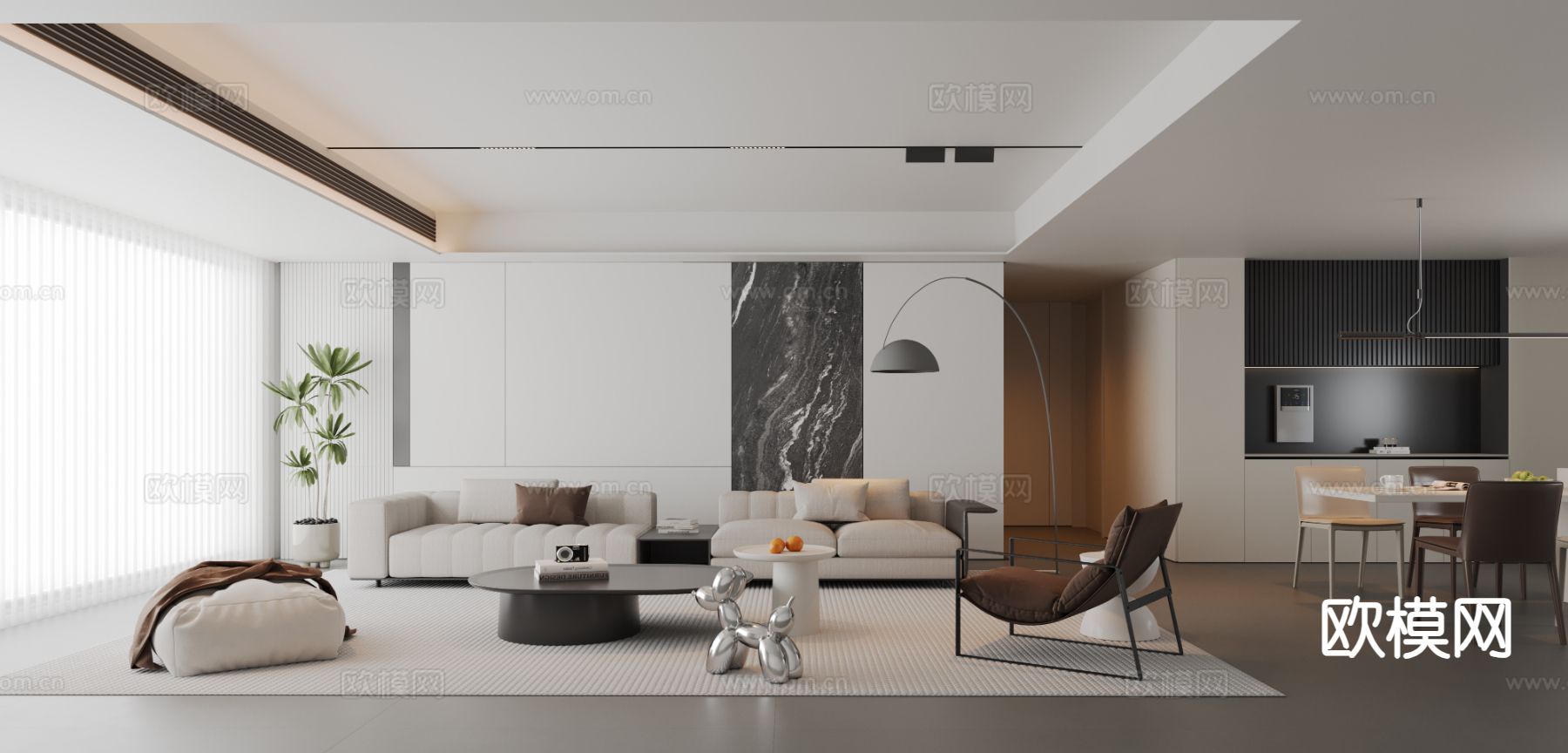 意式客餐厅3d模型下载（渲染图1）