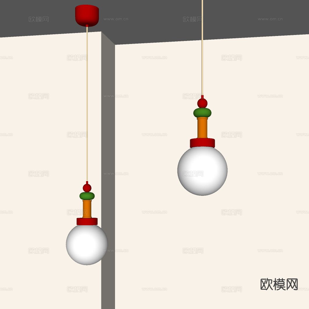 床头吊灯 彩色小吊灯su模型