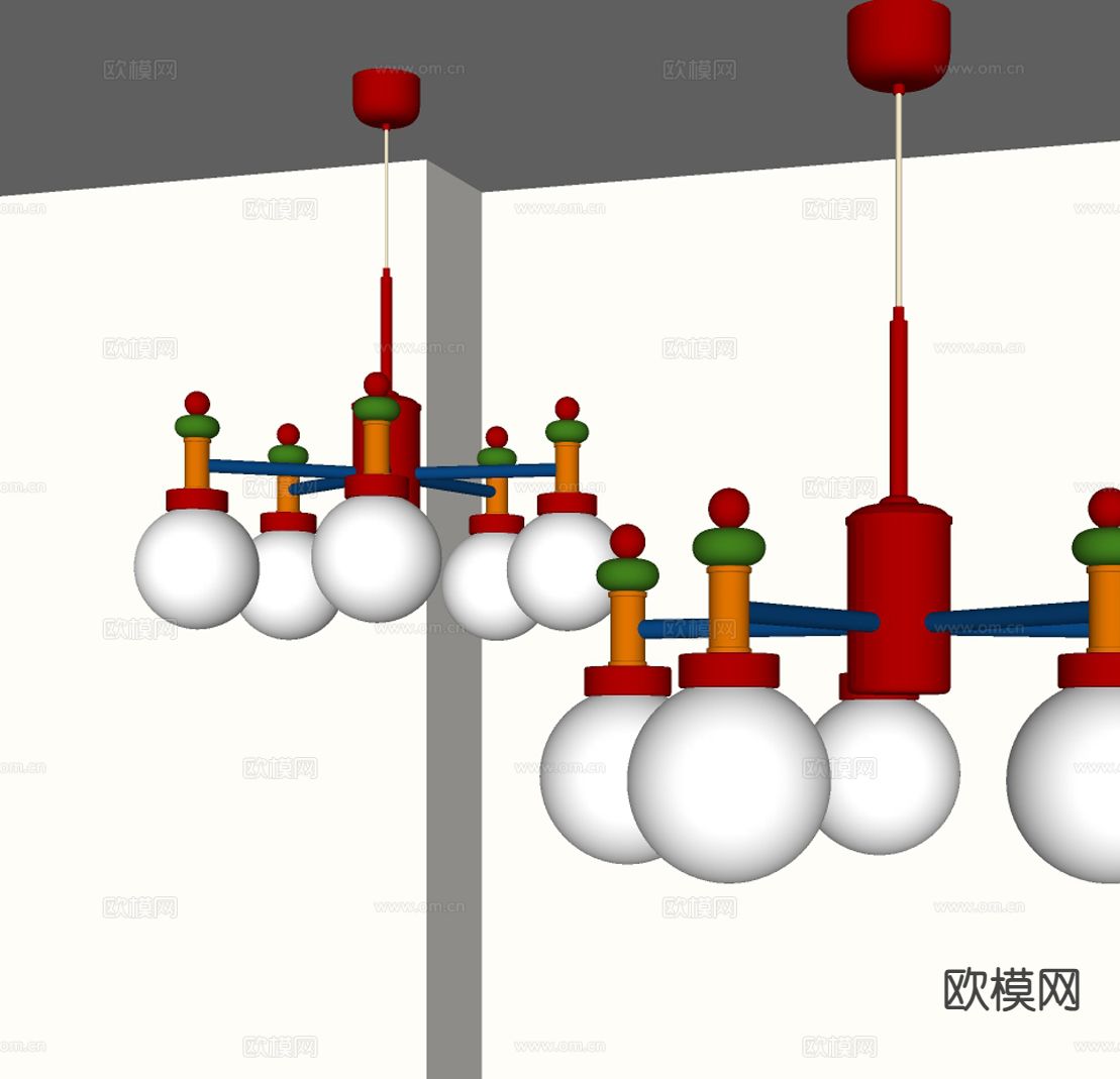 现代儿童房吊灯 彩色吊灯su模型
